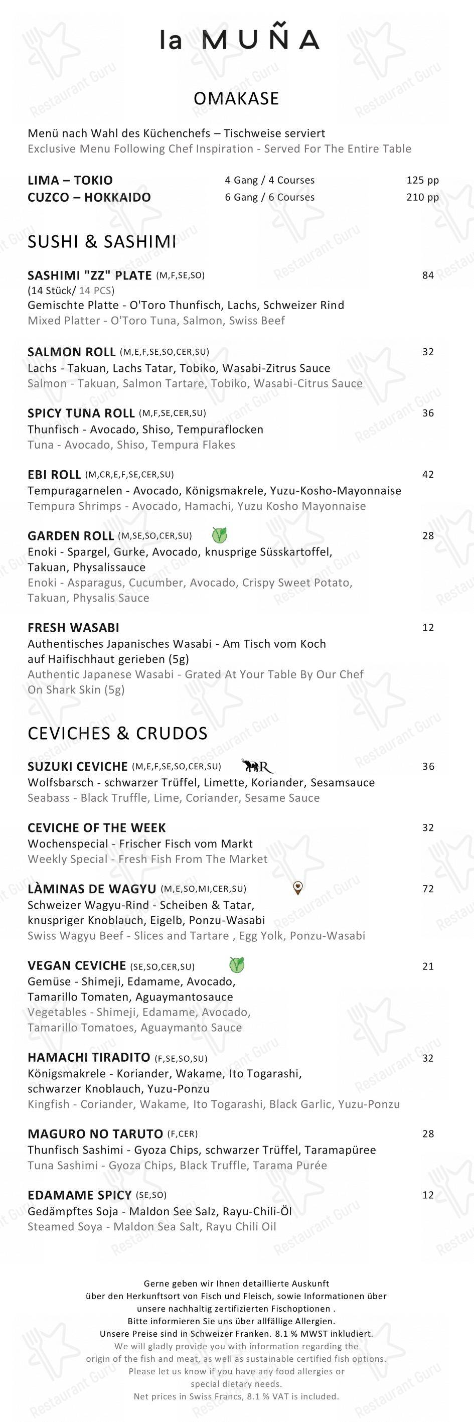 La Muña Davos in Davos - Menu