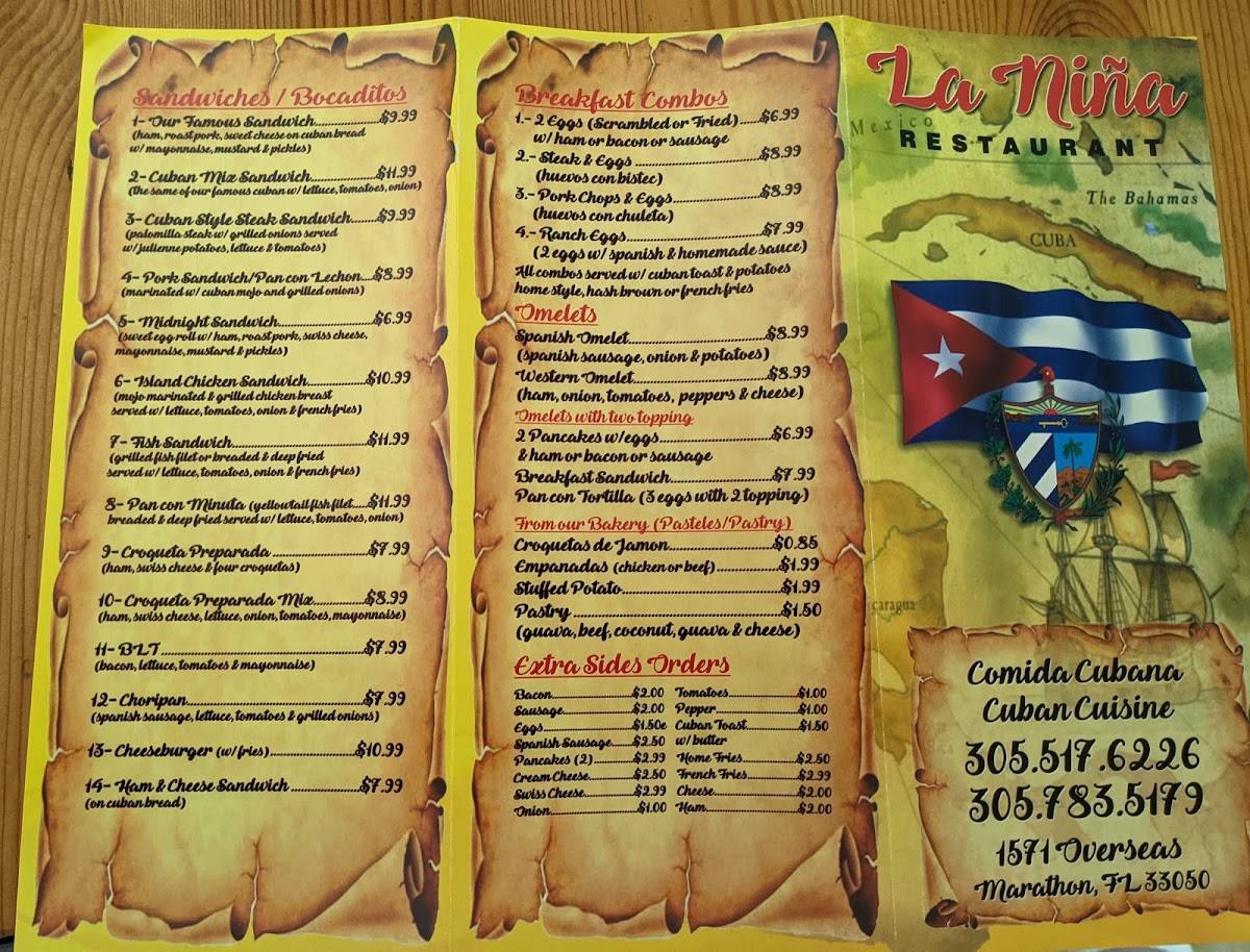 Menu at La Niña Restaurant, Marathon, Overseas Hwy