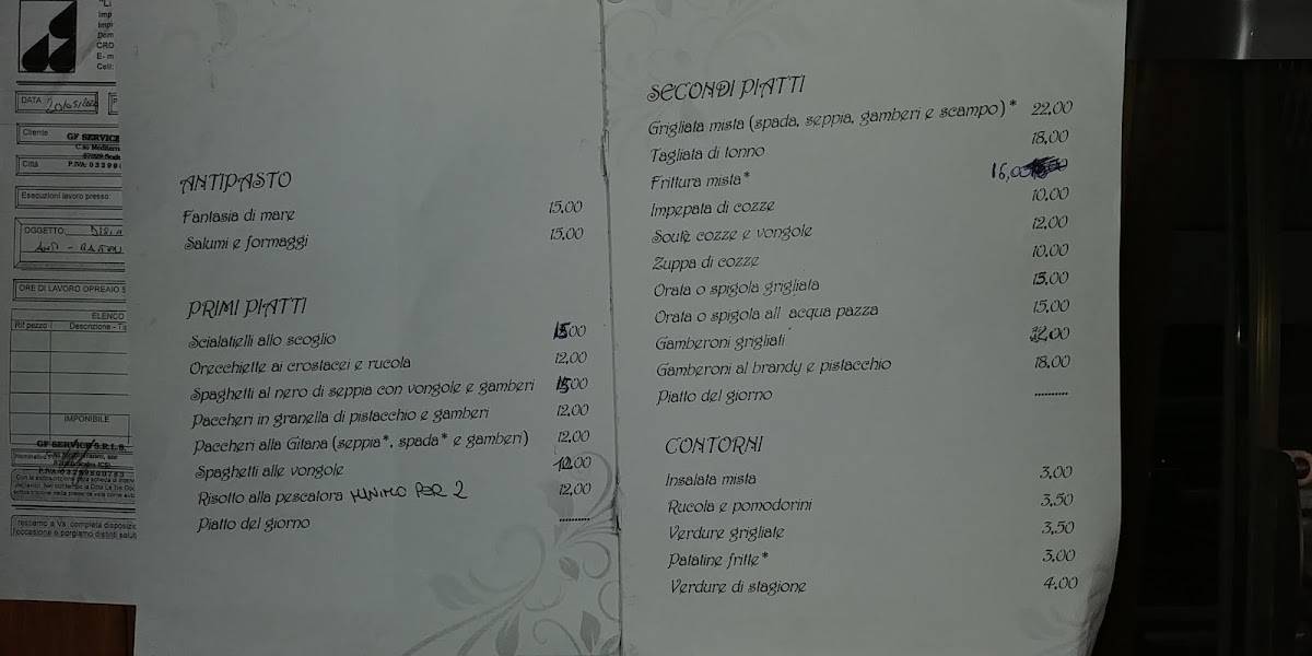 Menu di La Perla del Tirreno 