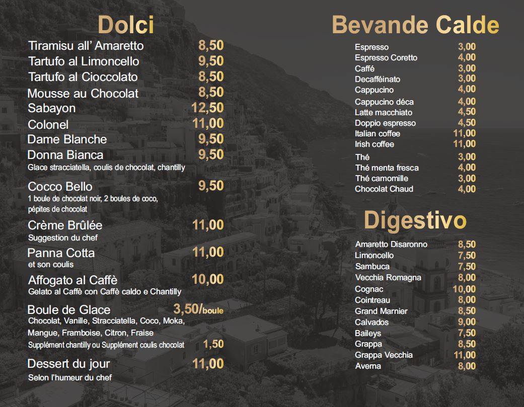 Menu de La Piazza Rhode