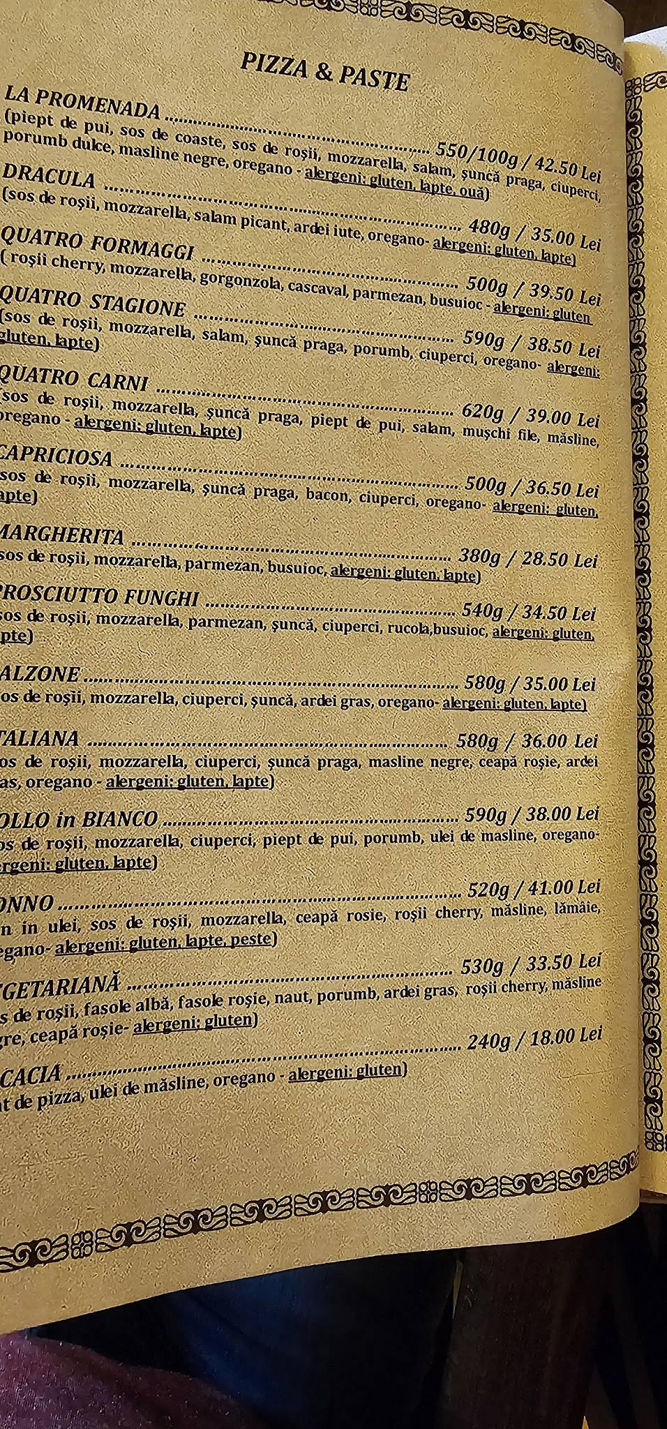 Menu de "La Promenadă" Restaurant