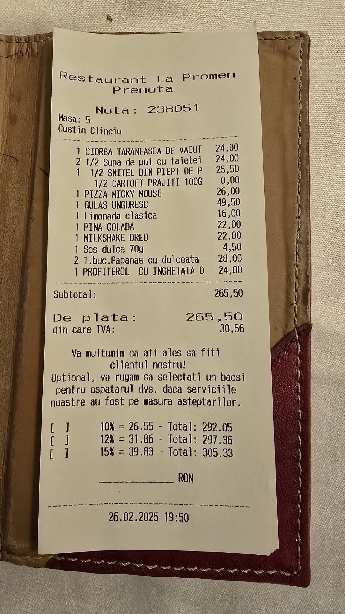 Menu de "La Promenadă" Restaurant