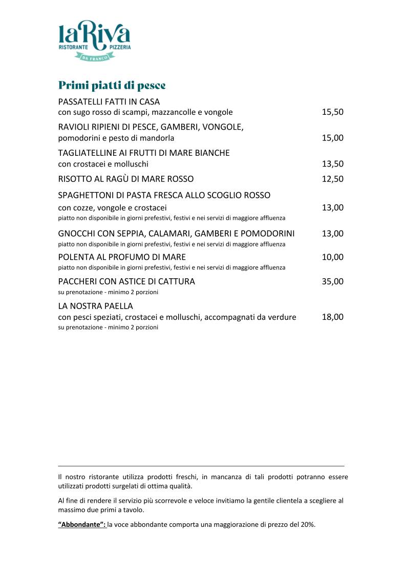 Menu di La Riva da Franco 