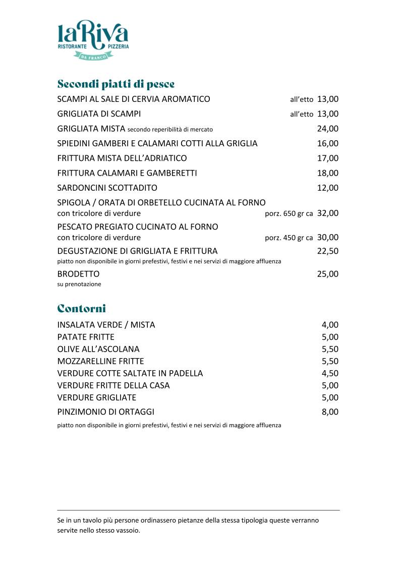 Menu di La Riva da Franco 