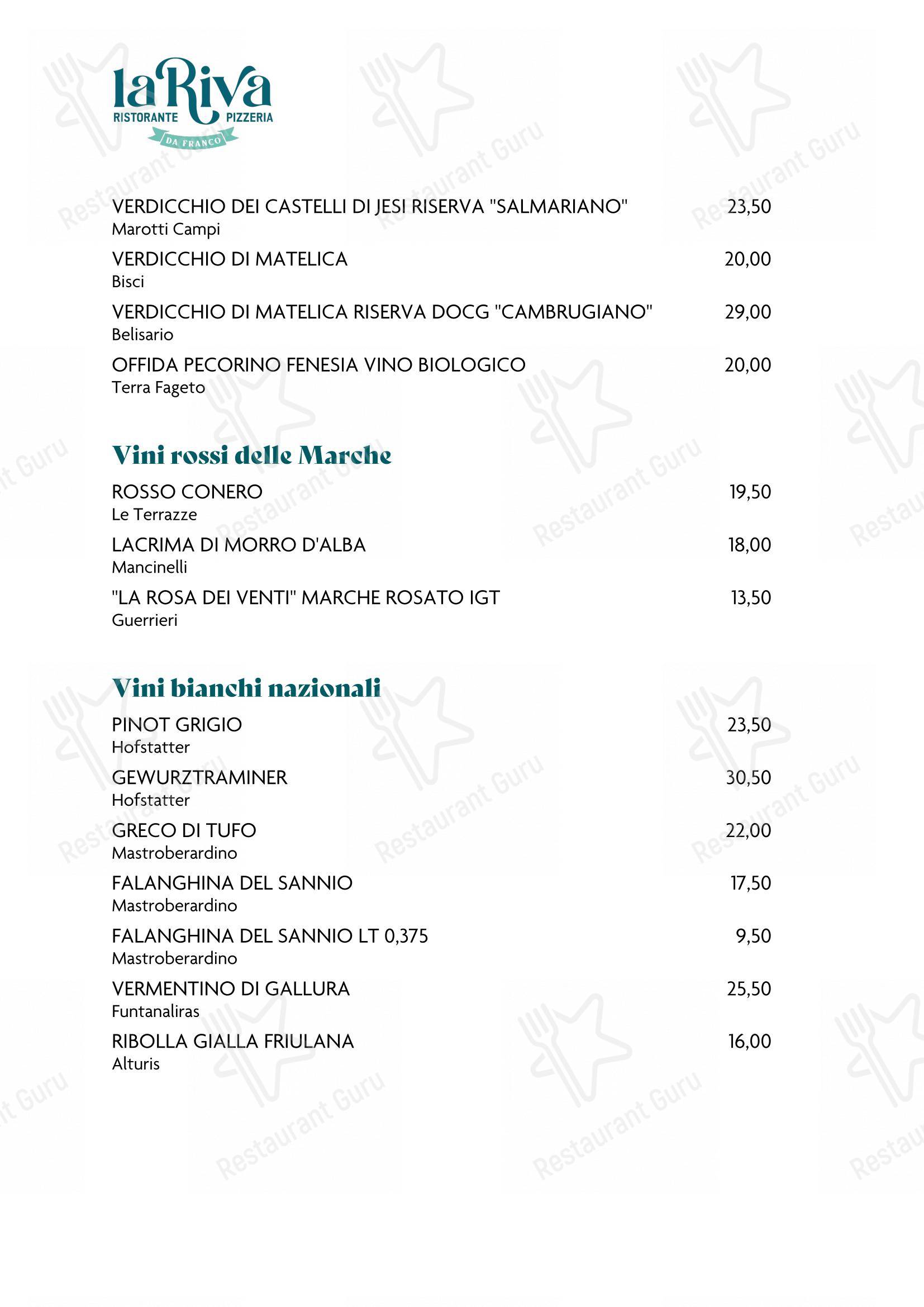 Основное меню per La Riva da Franco pizzeria