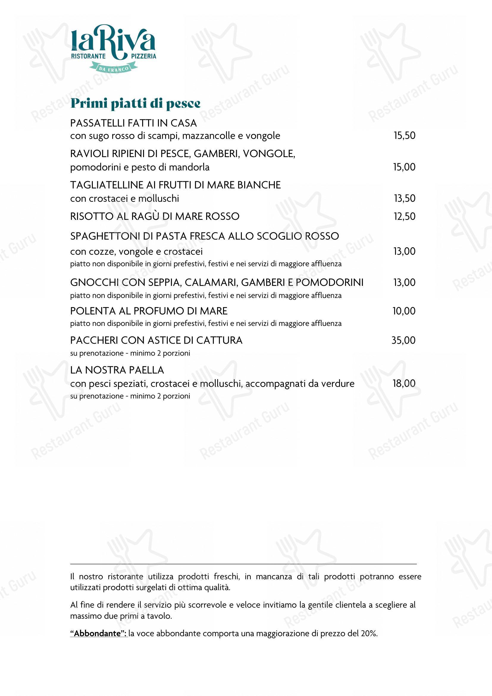 Menu bar per La Riva da Franco in Marotta