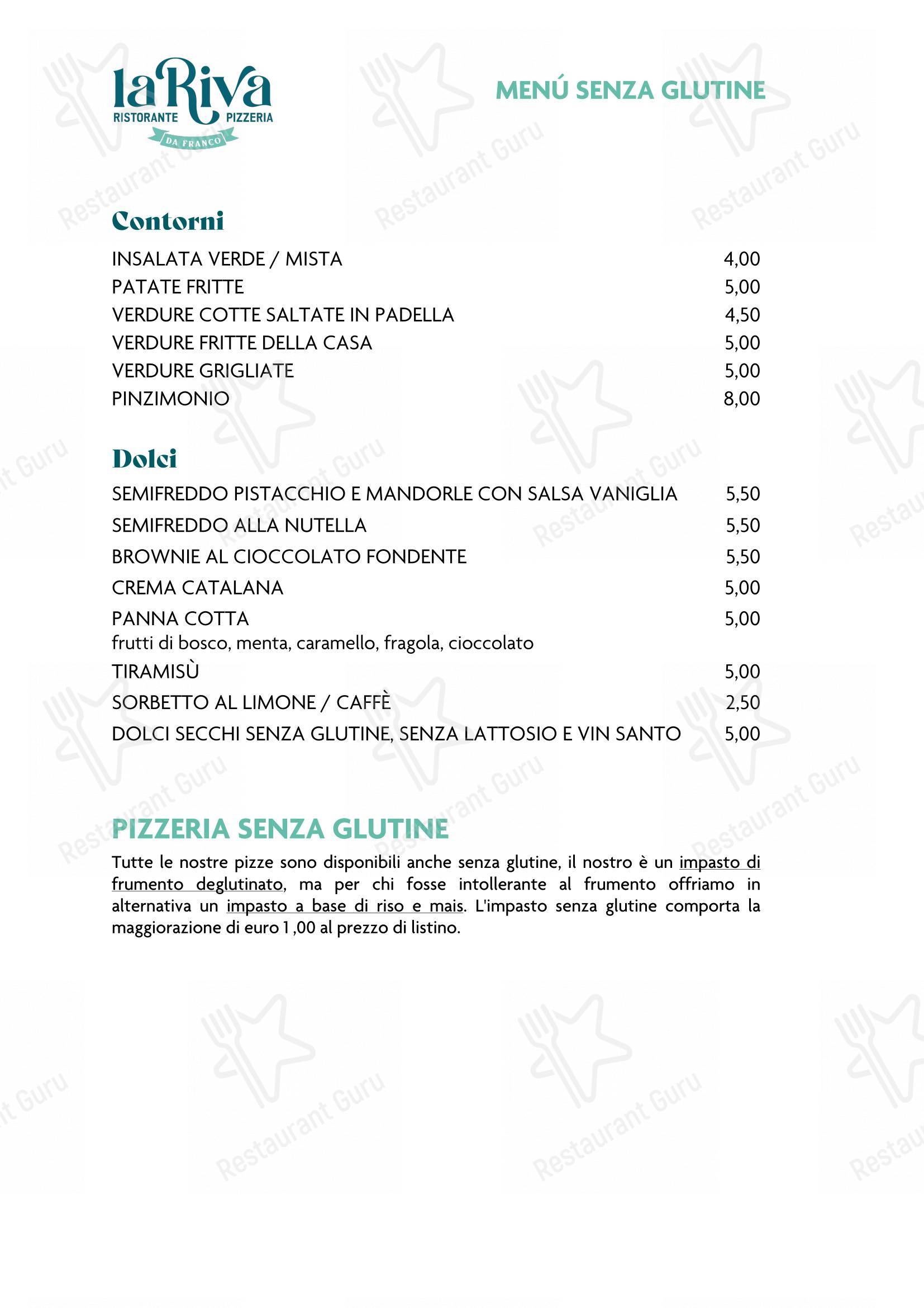 Ночное меню per La Riva da Franco pizzeria