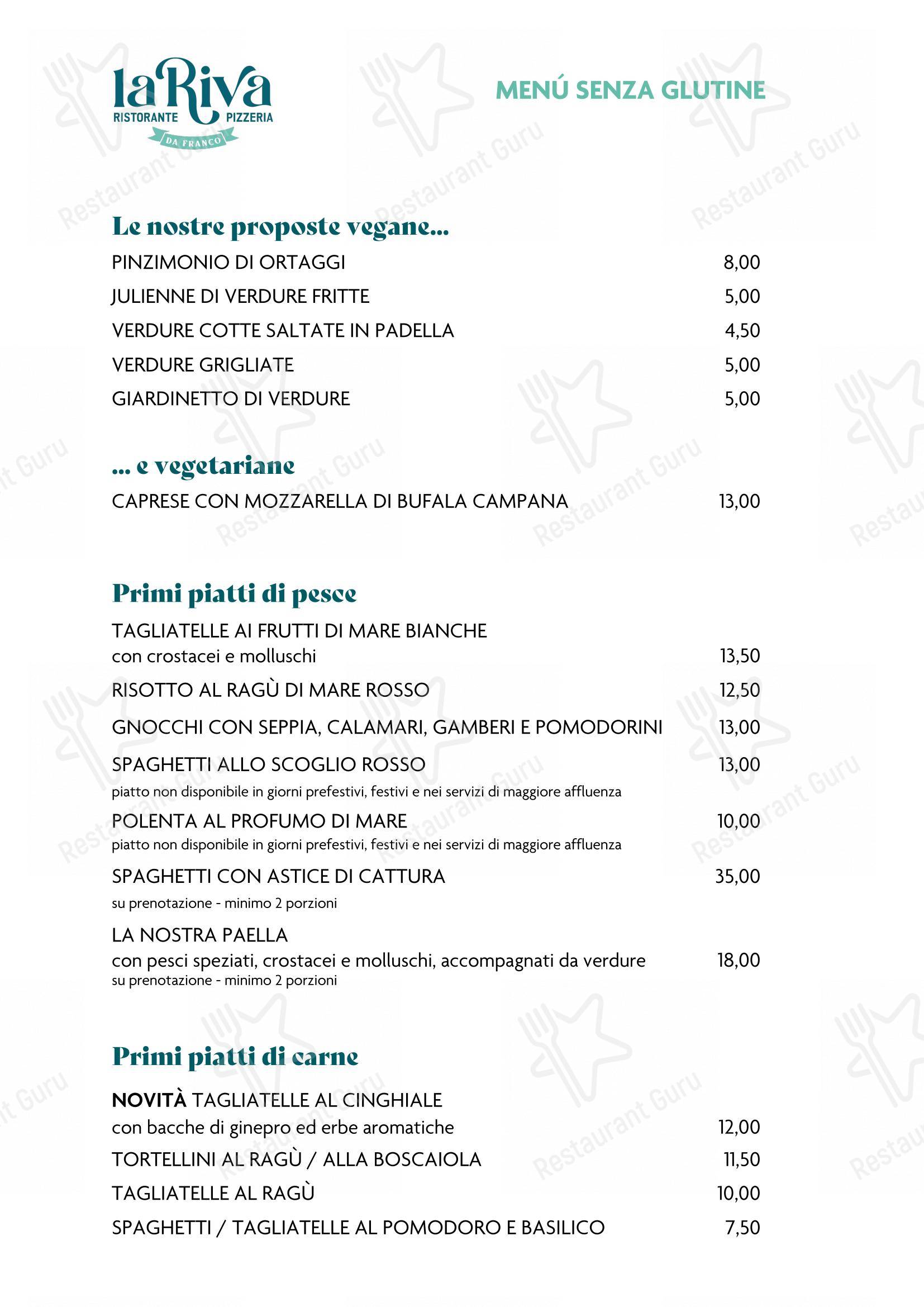 Ночное меню per La Riva da Franco pizzeria