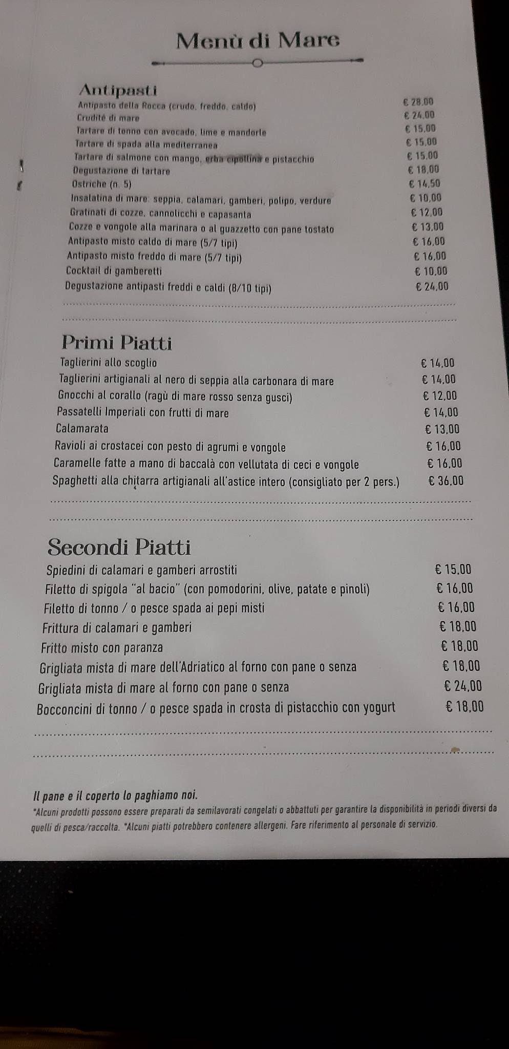 Menu di La Rocca 