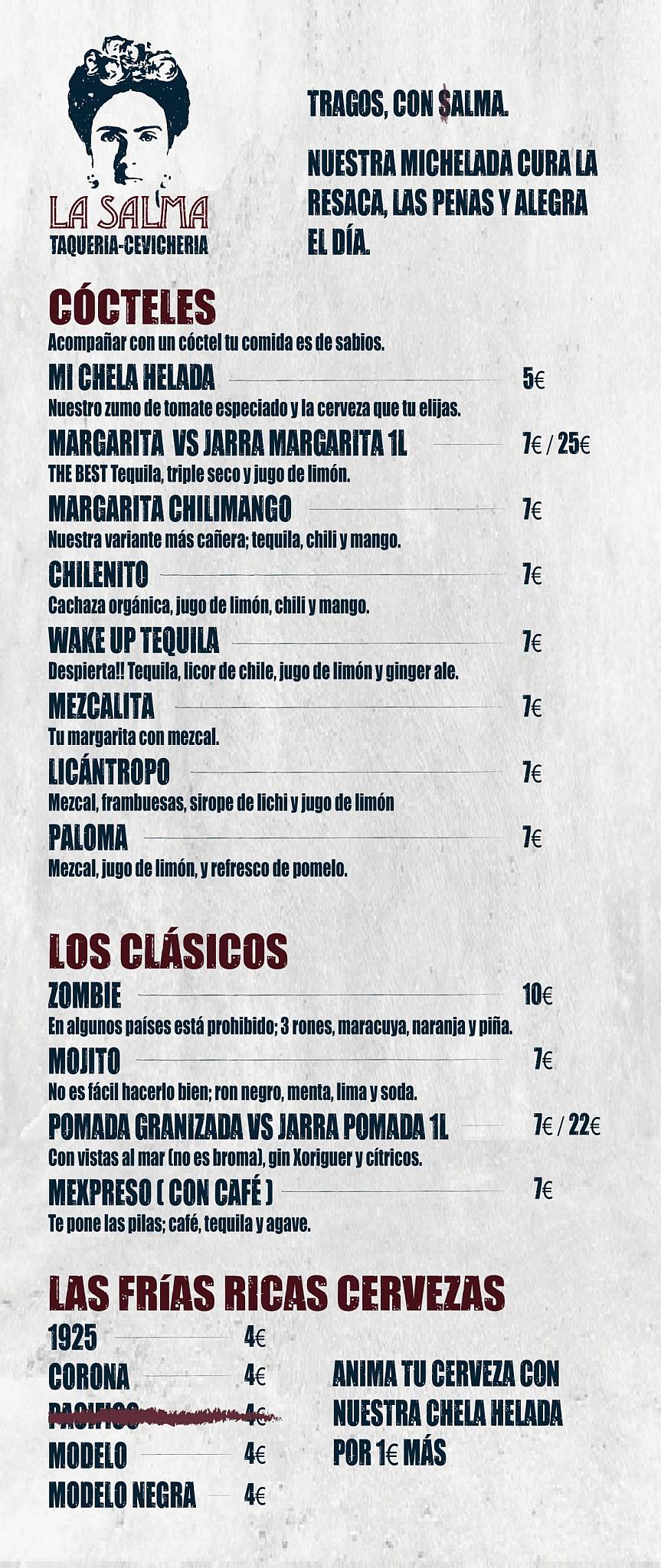 Carta del restaurante La Salma Taquería Zaragoza