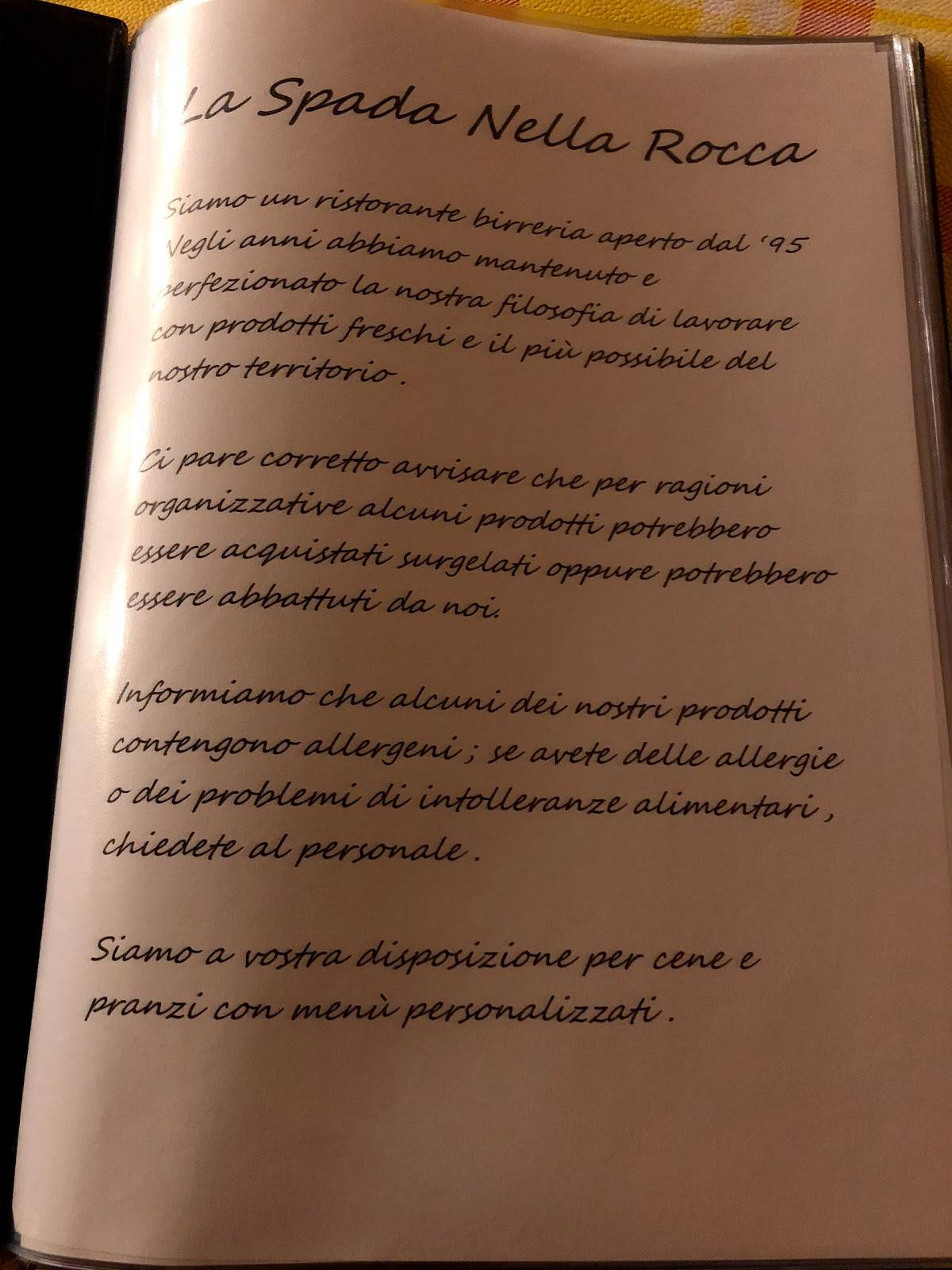 Menu di La Spada nella Rocca 