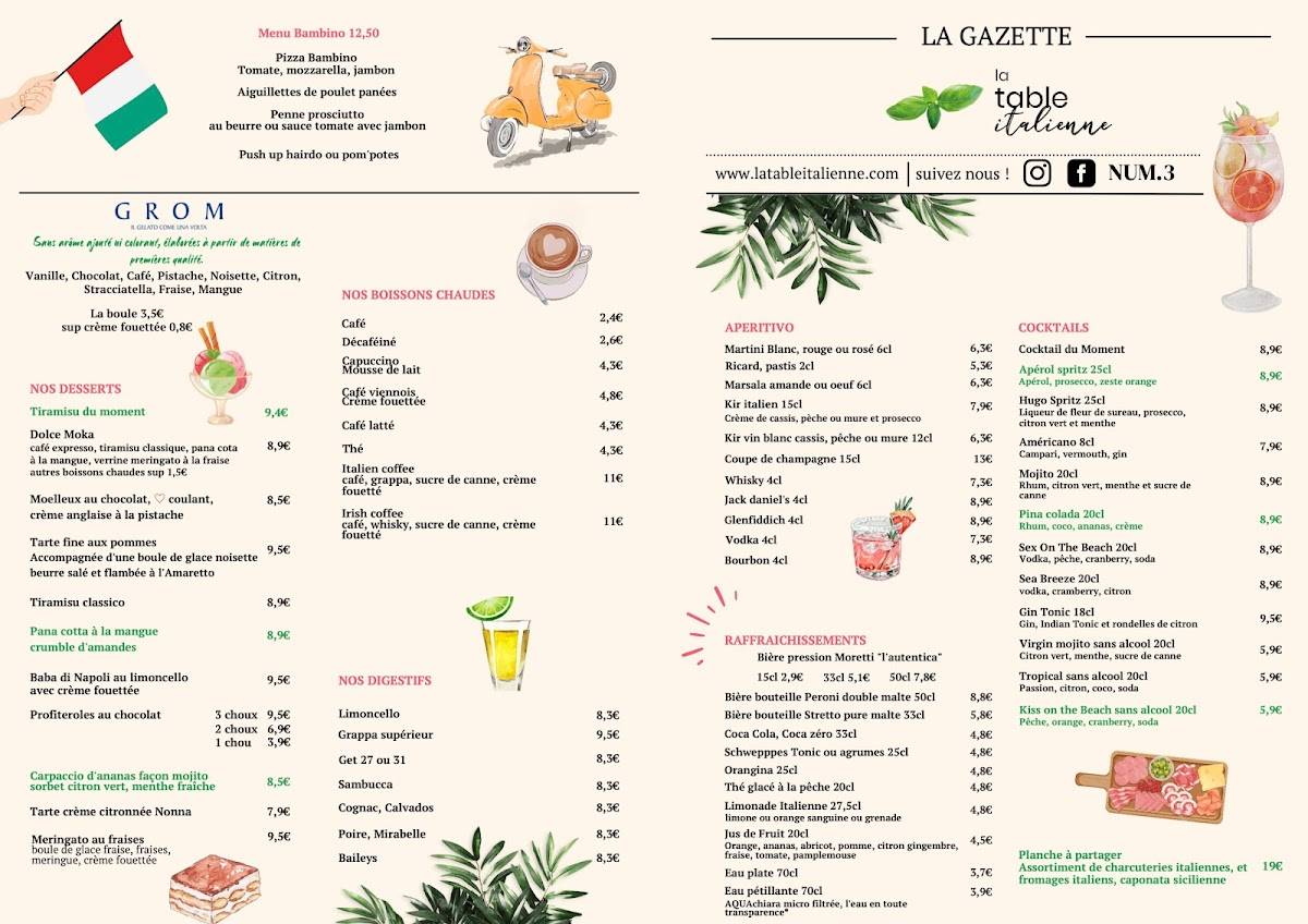 Menu de La Table Italienne