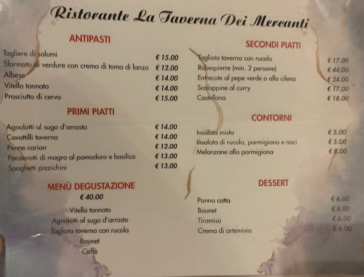 Menu di La Taverna Dei Mercanti 