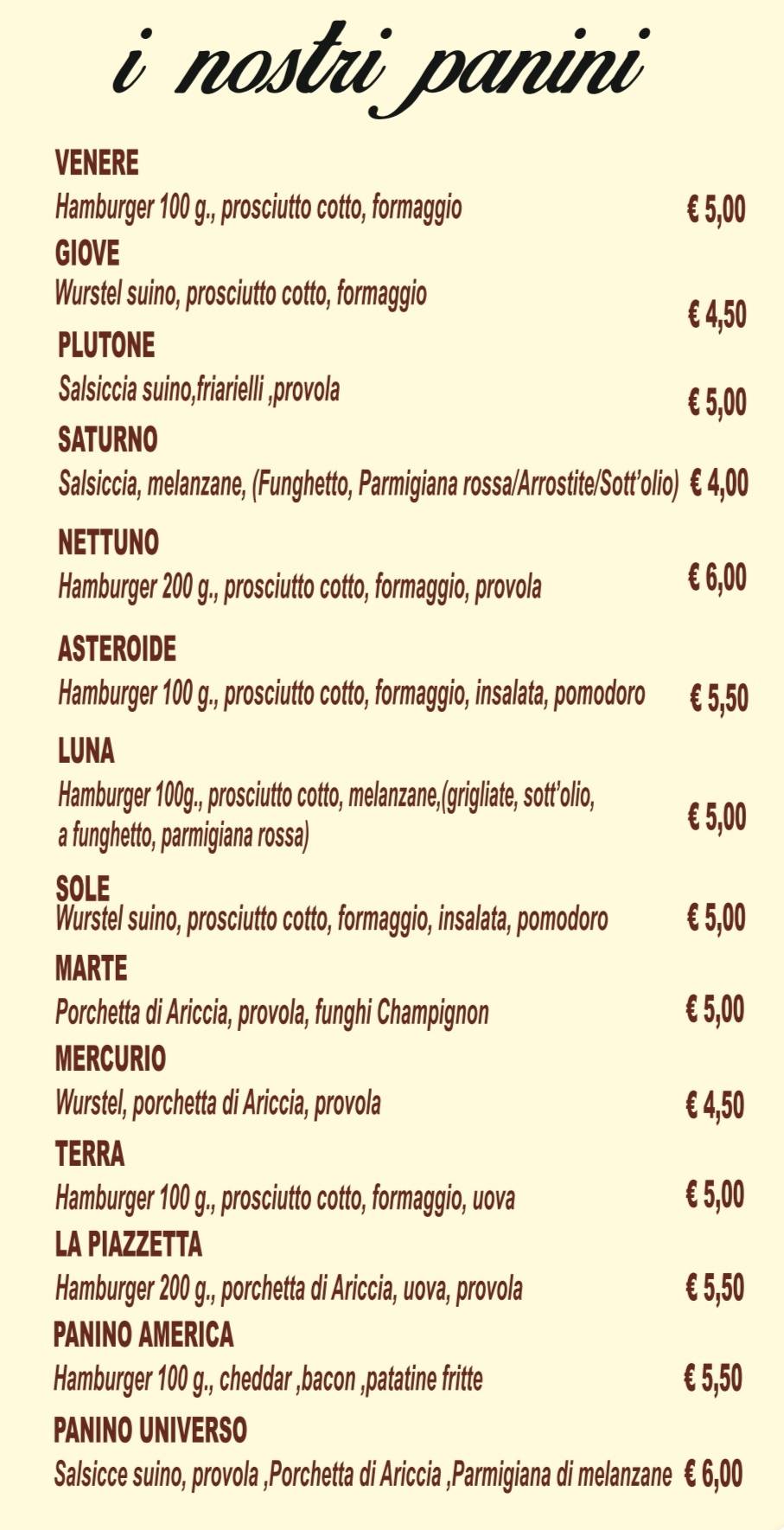 Menu di La piazzetta 