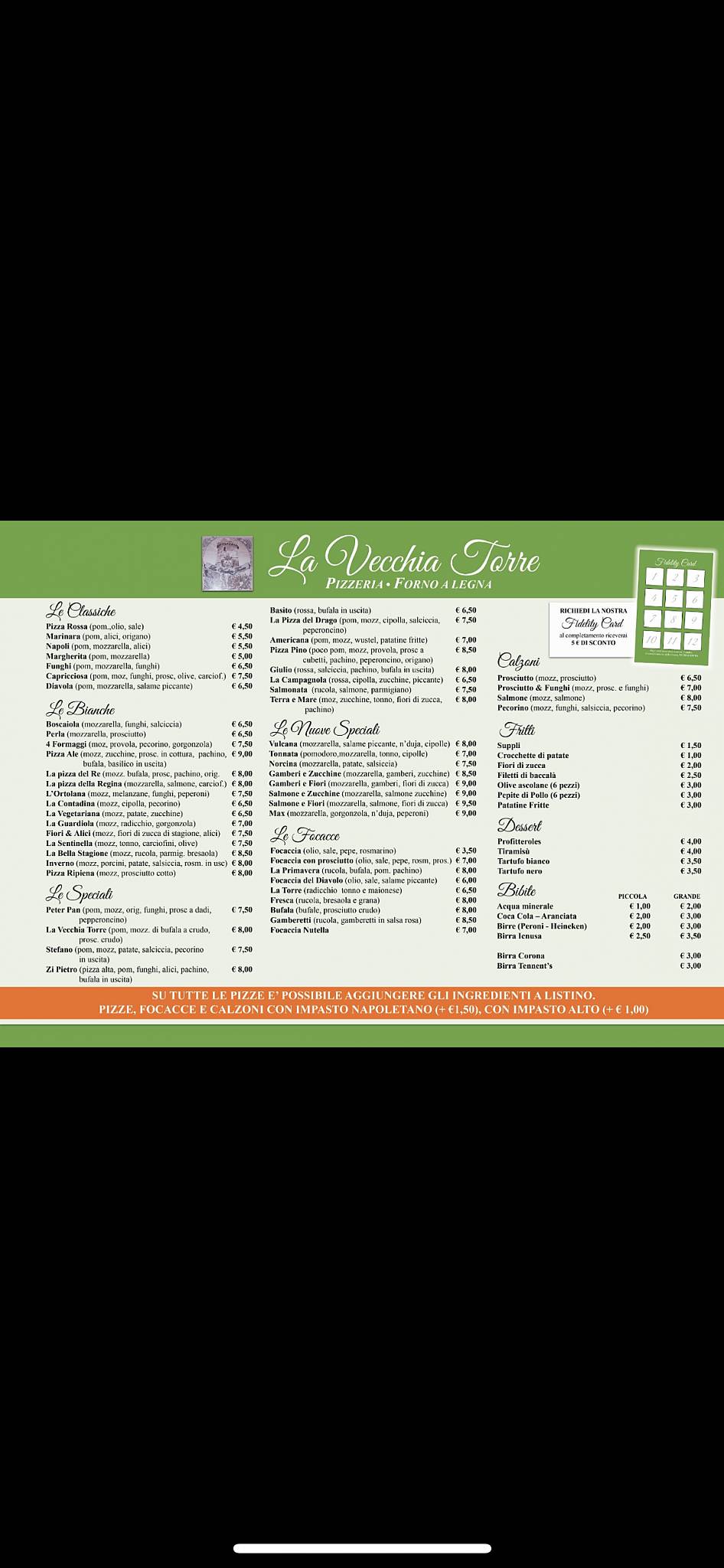 Menu di La vecchia Torre 