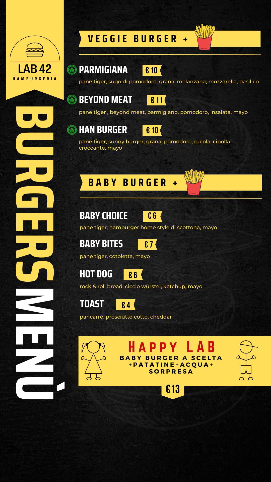 Menu di Lab42 Hamburgeria 