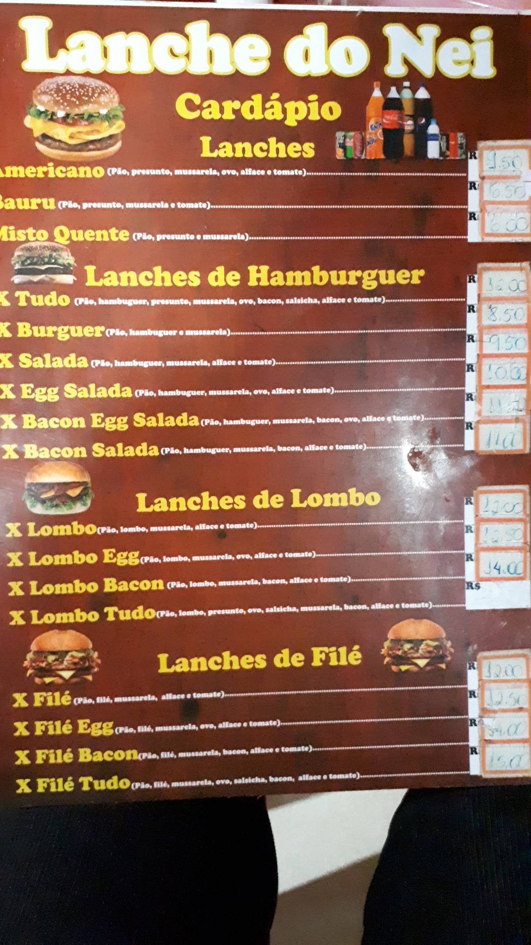Lanche do Nei cardápio