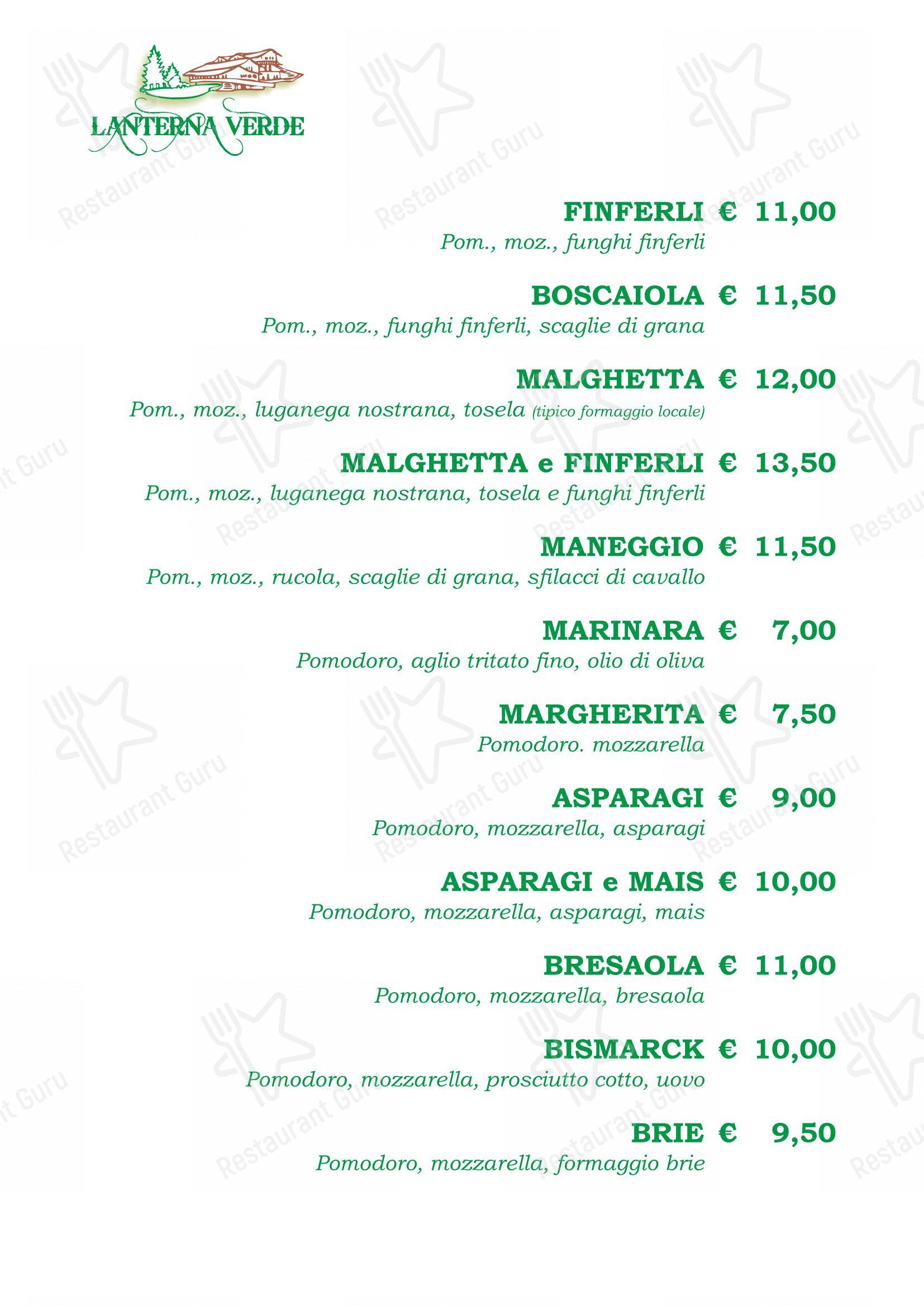 Lanterna Verde in Tonadico - Menu