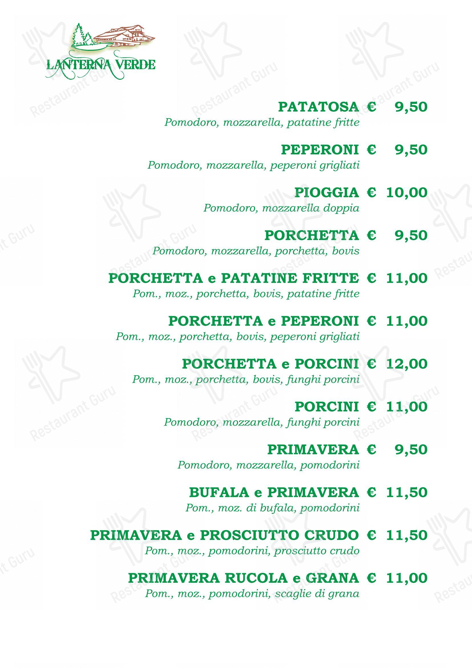 Menu per Lanterna Verde in Tonadico