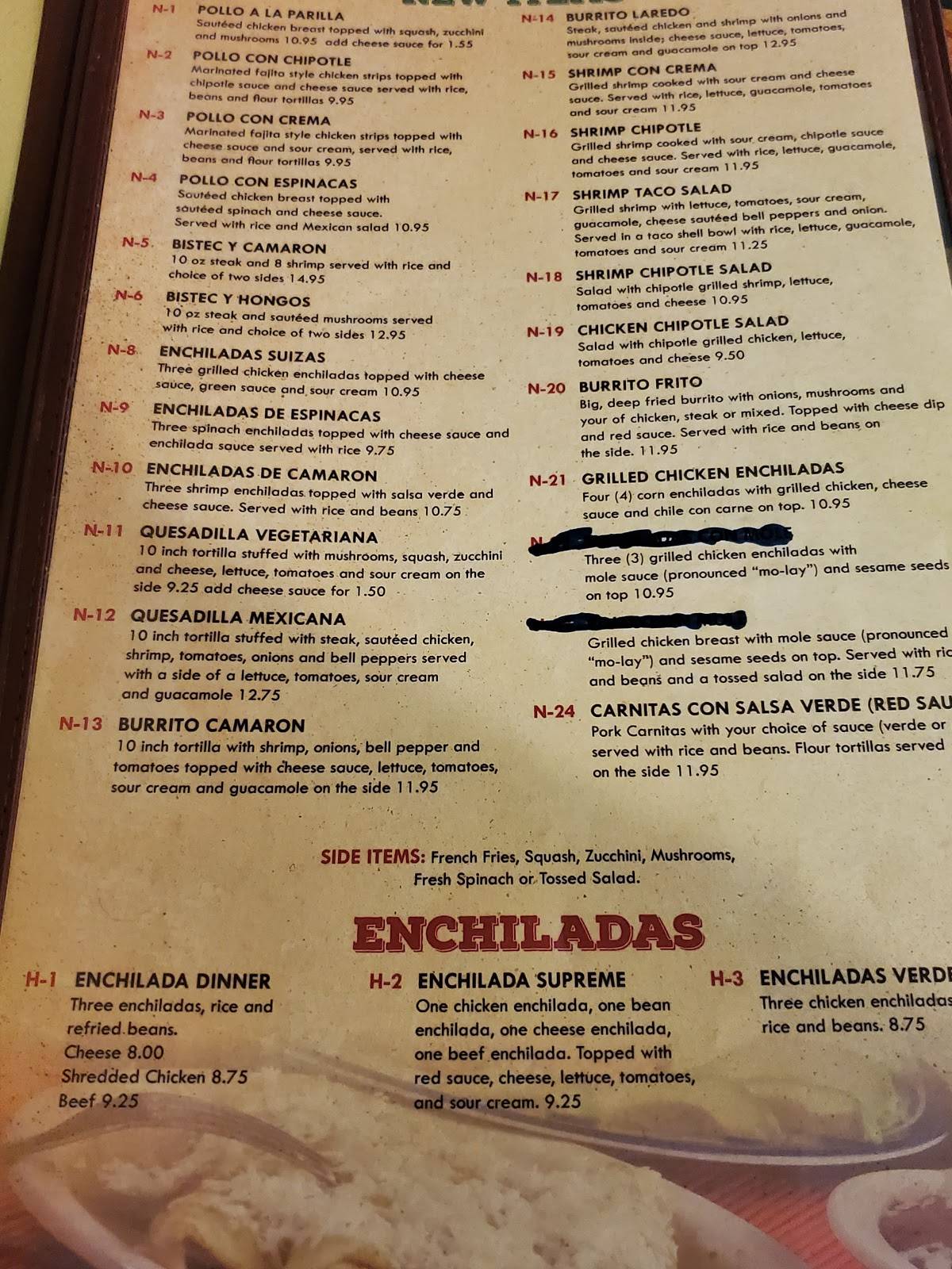 Menu at Laredo Mexican Restaurant, Starke