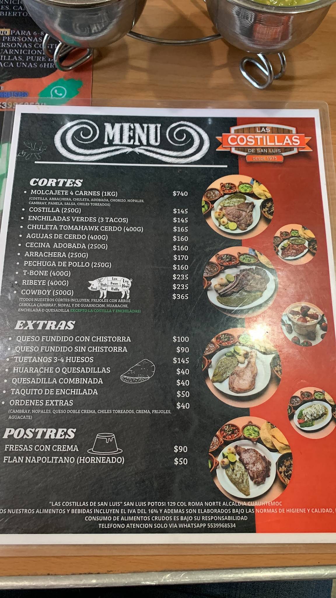 Carta Del Restaurante Las Costillas Del San Luis Ciudad Del M Xico Eje A Sur