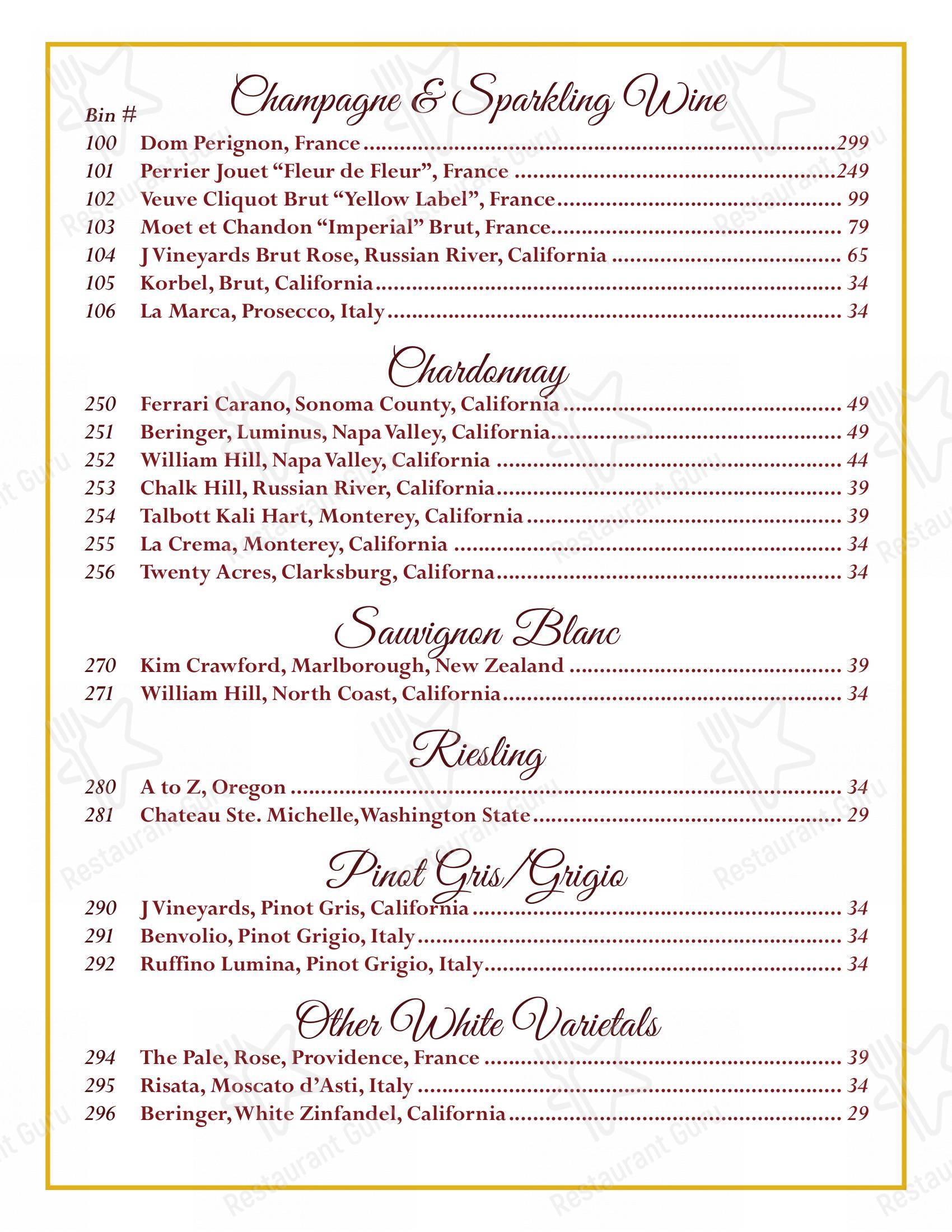 Menu at Top Of Binion's Steakhouse, Las Vegas