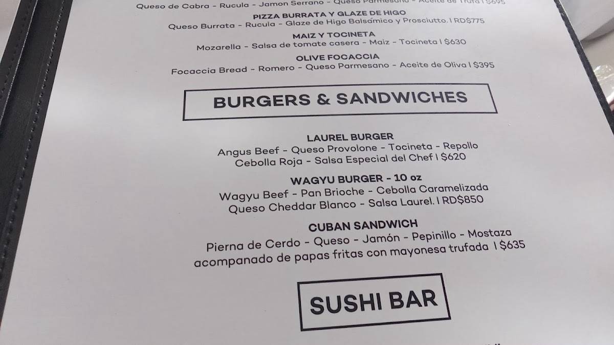 Carta del restaurante Laurel, Santo Domingo