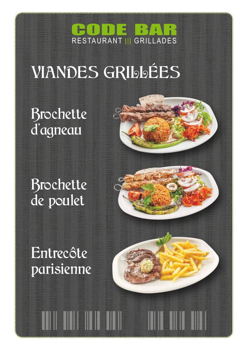 Menu de Code Bar- kebab pizza & Lausanne gare