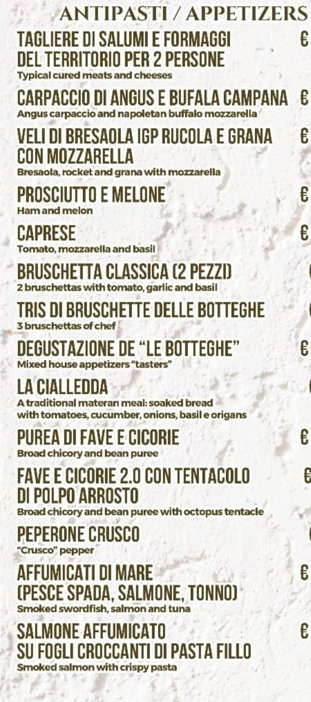 Menu di Le Botteghe Nuova Gestione 