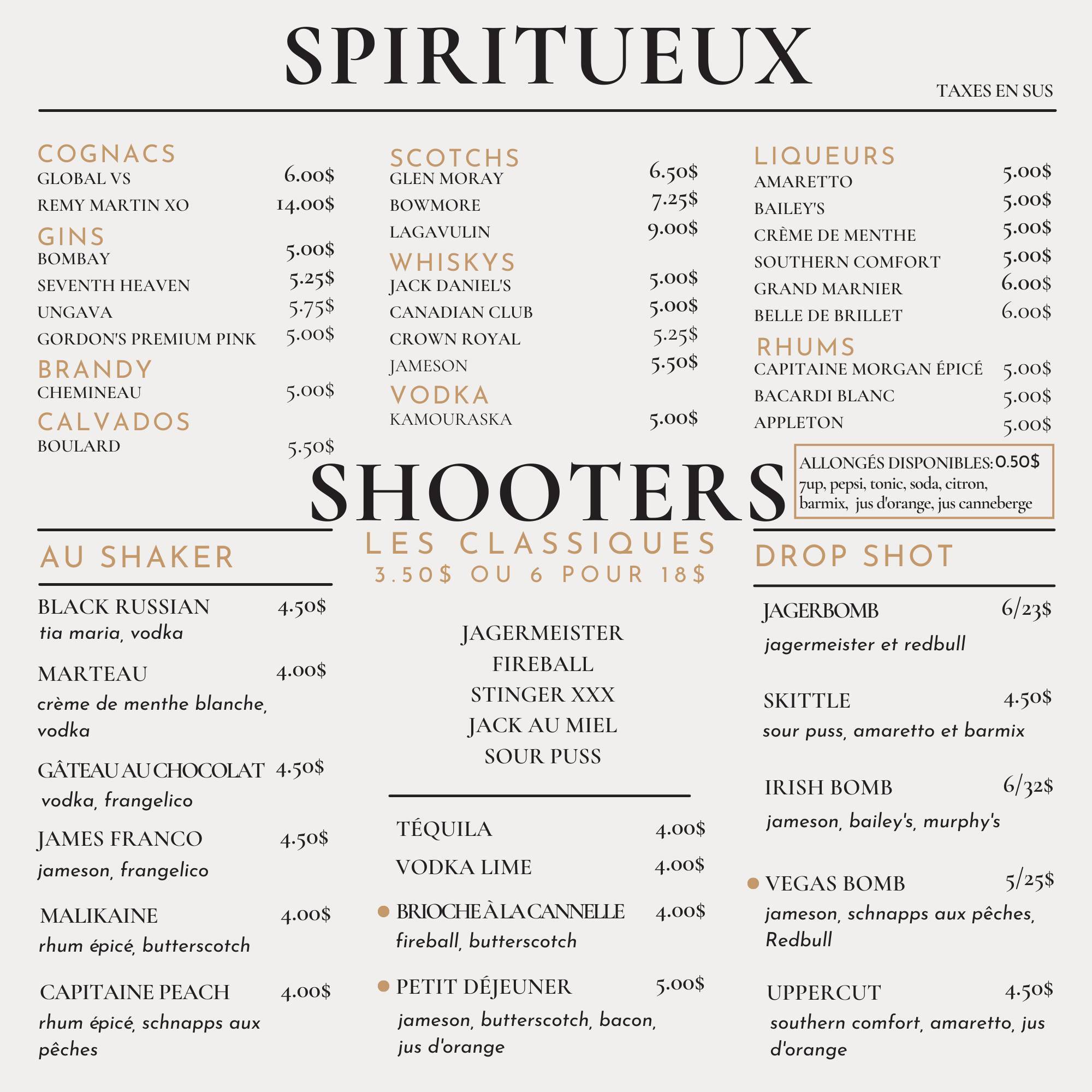 Menu de Le Calvados Restaurant Pub