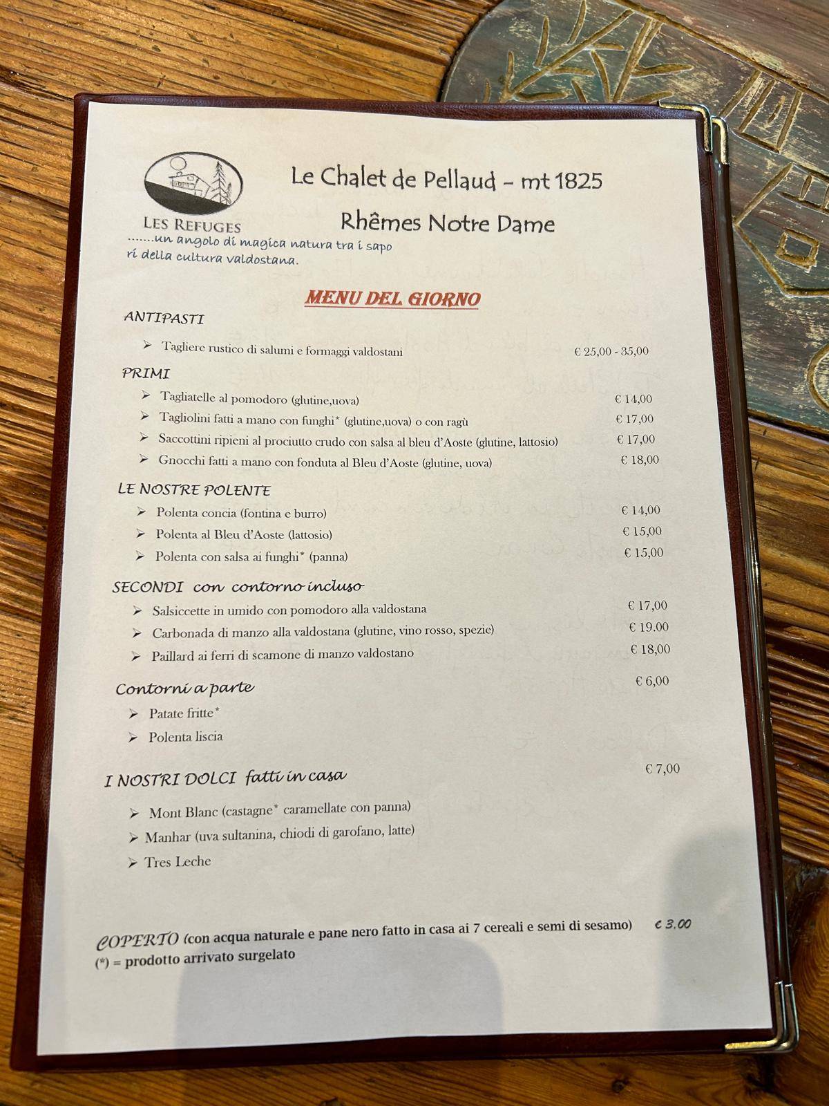 Menu di Le Chalet de Pellaud - Rêve sur le lac (Gruppo LesRefuges) 
