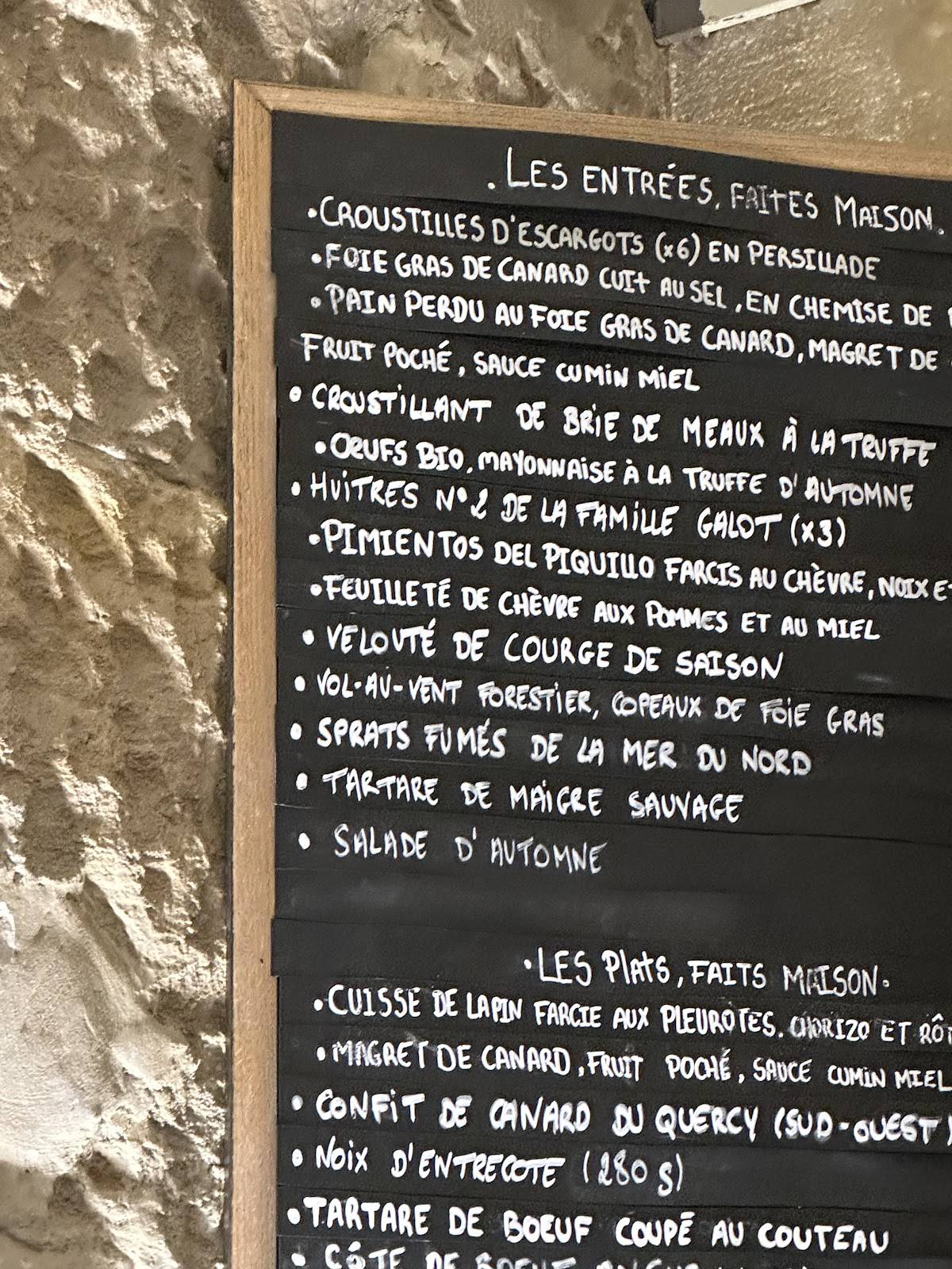 Menu de Le Colimaçon marais