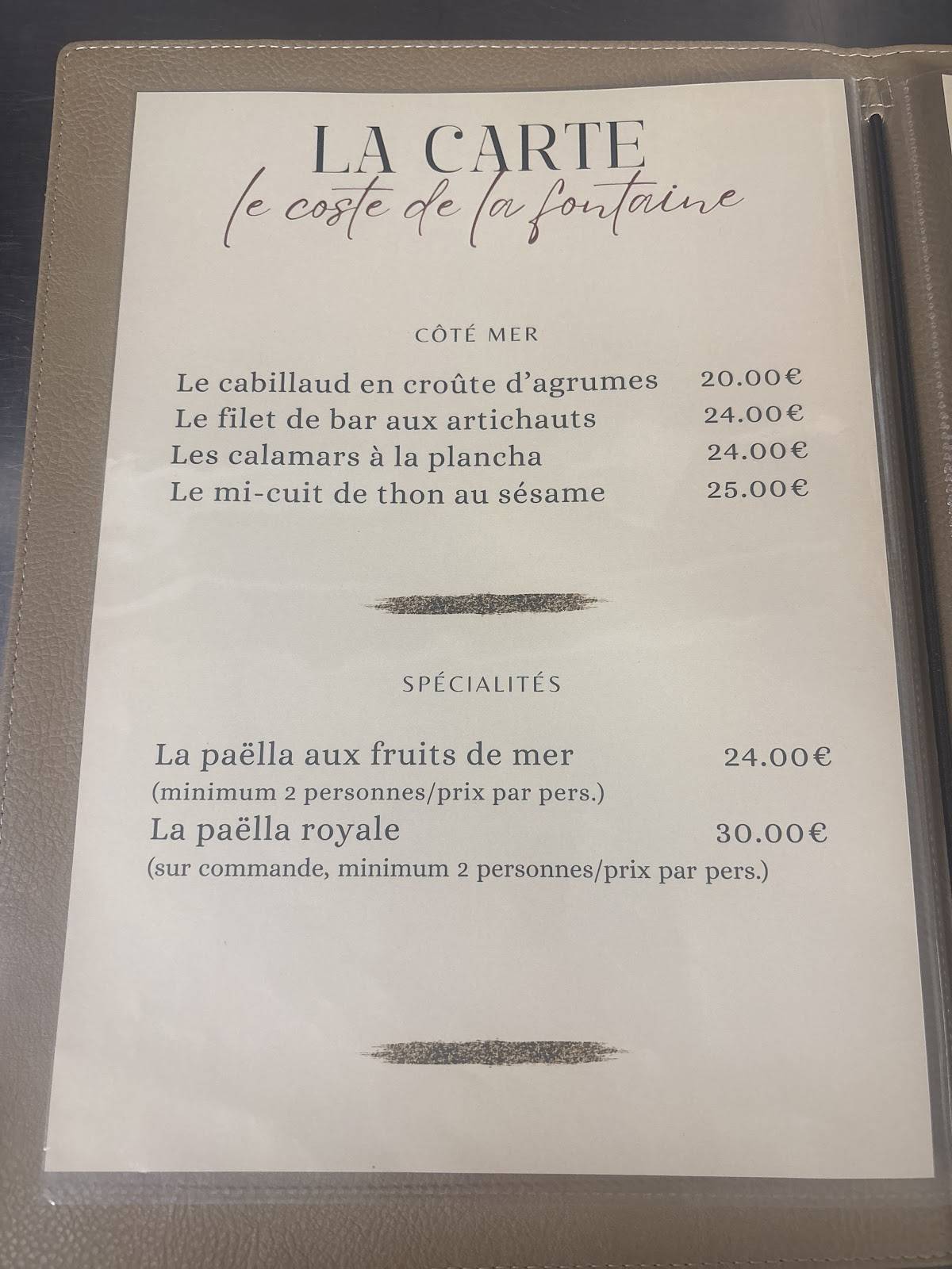 Menu de Le Coste de la fontaine