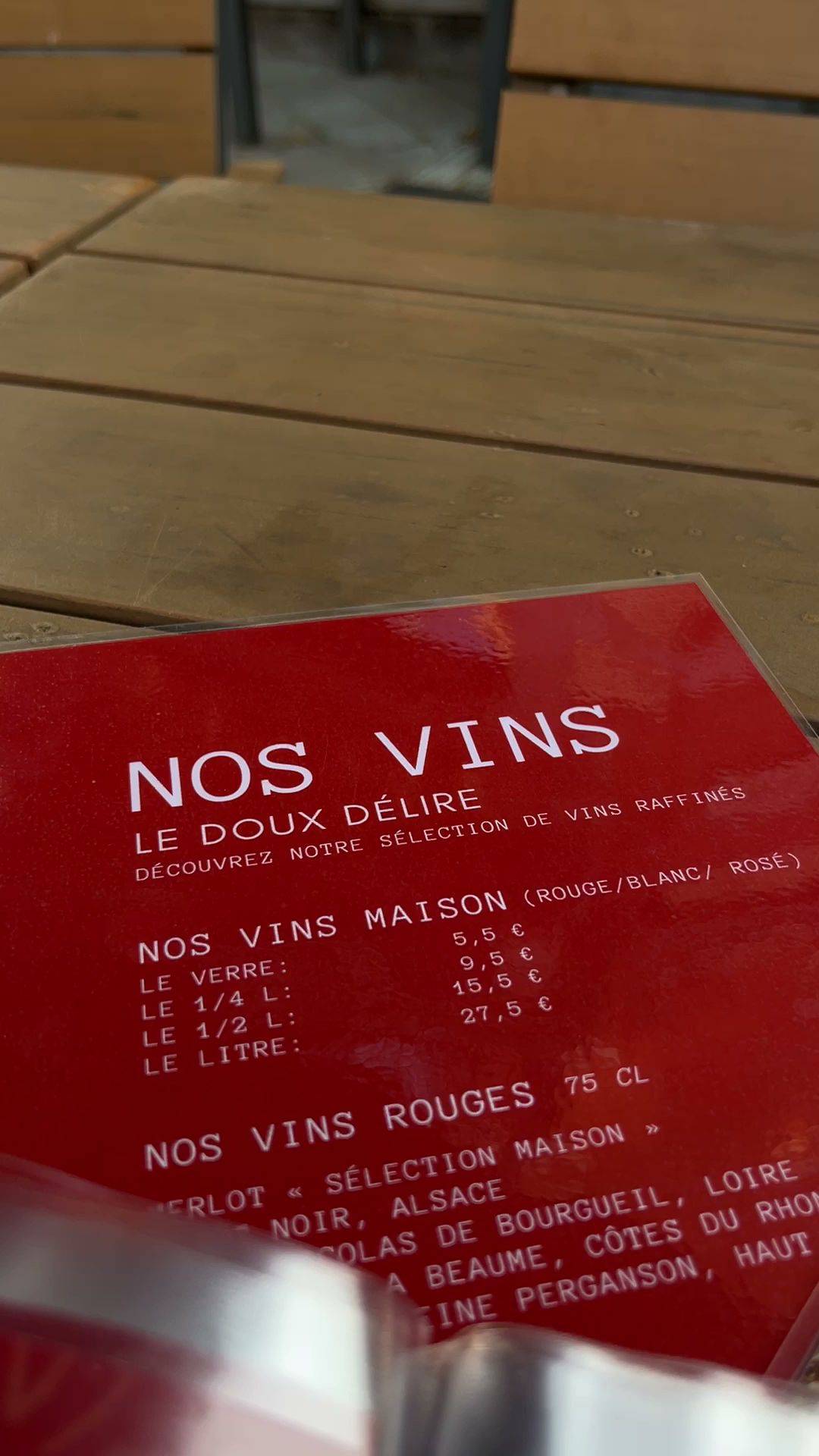 Menu de Le Doux Délire