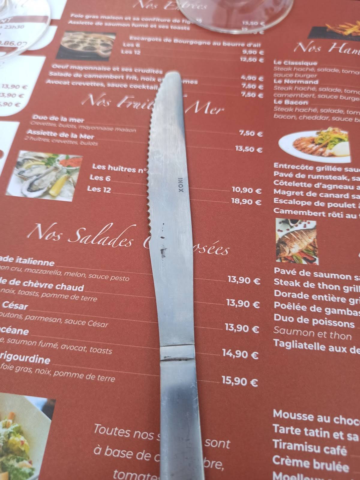 Menu au Le Grill plage restaurant, Le Havre