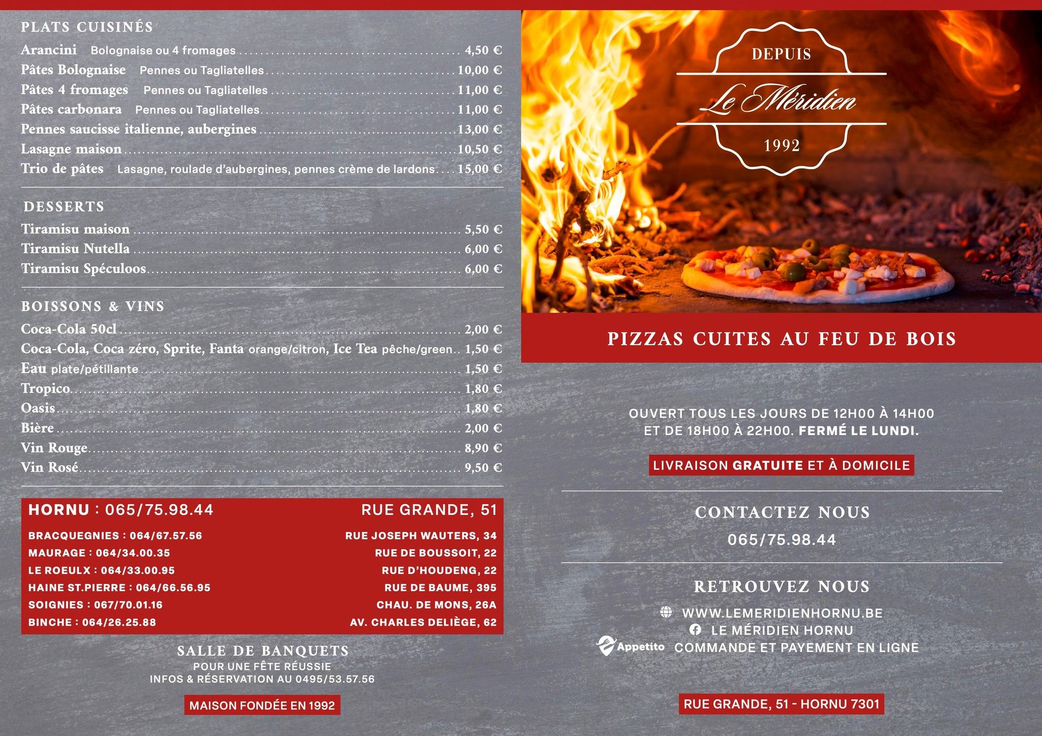 Menu de Le Méridien Hornu