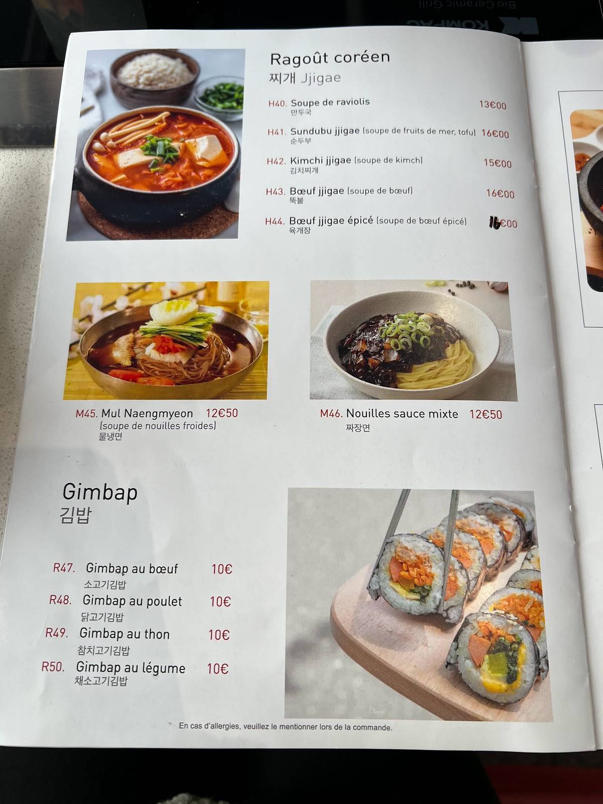 Menu de Le Panda