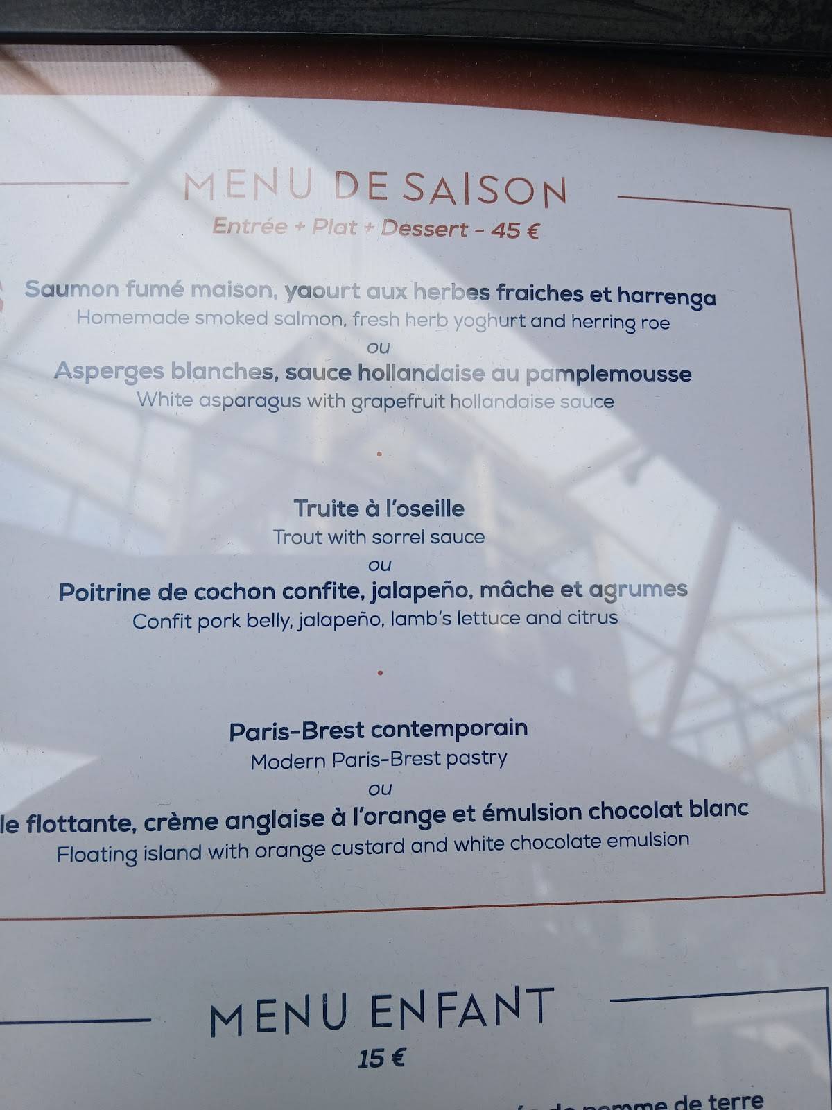 Menu de Le Paris-Brest by Christian Le Squer