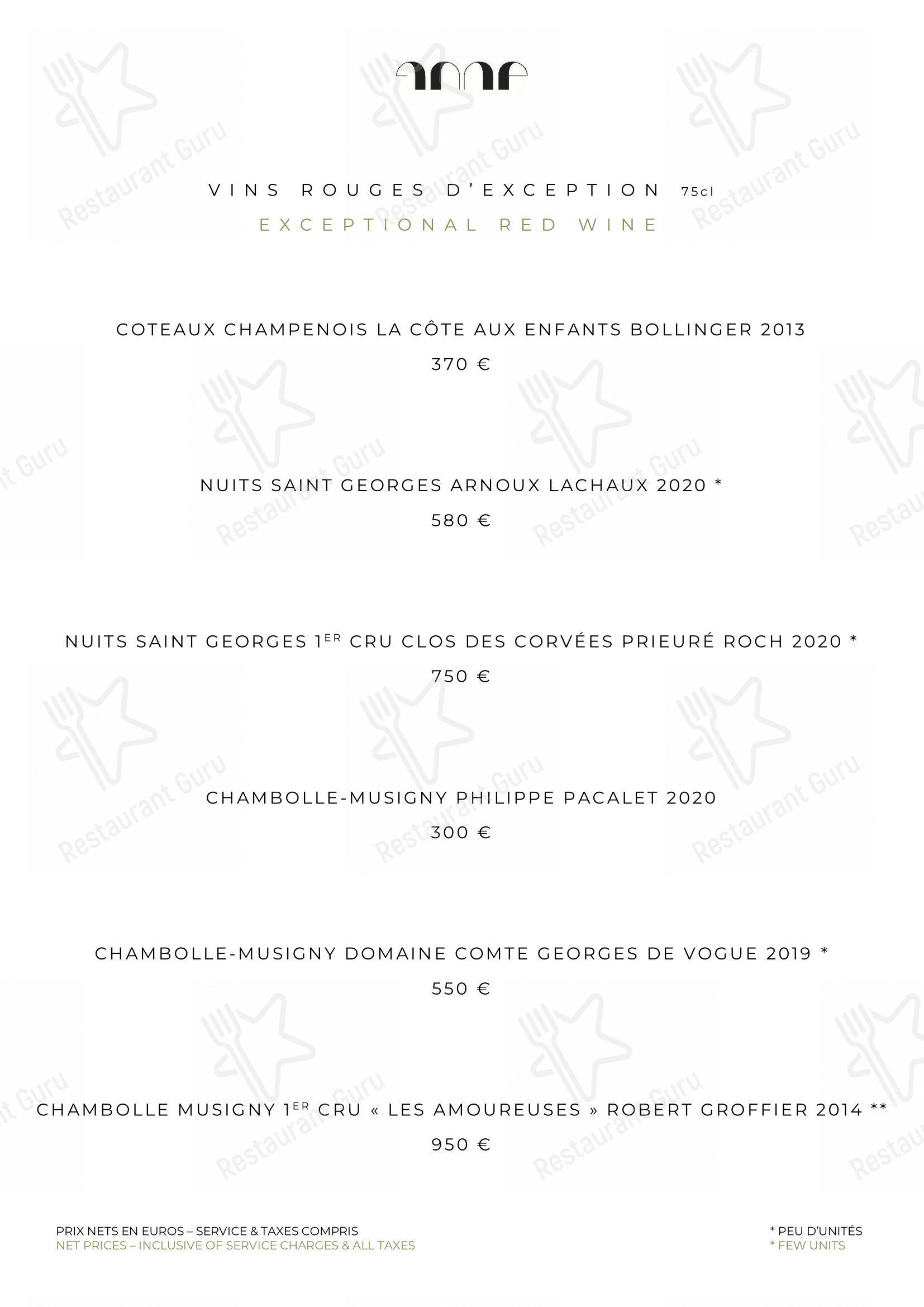 Takeaway Menu pour Le Pavillon de la Reine dans Paris