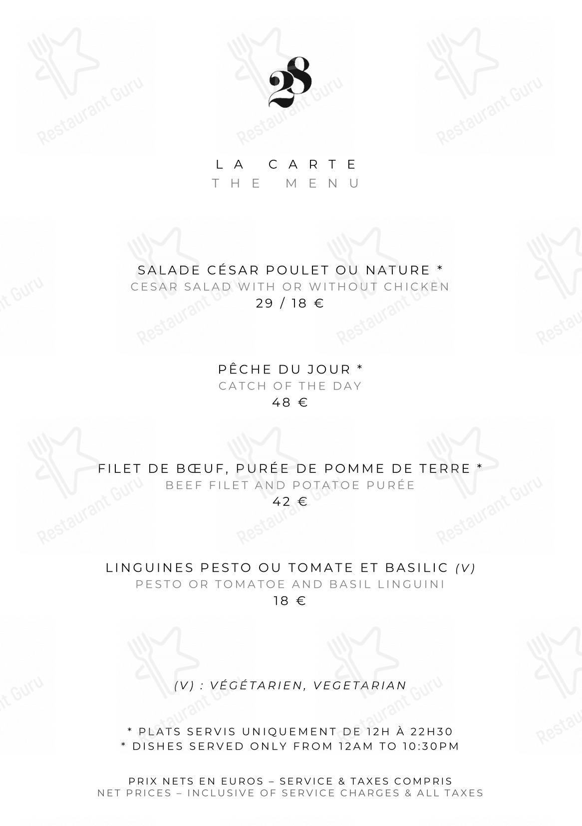Menu pour Le Pavillon de la Reine - Menu