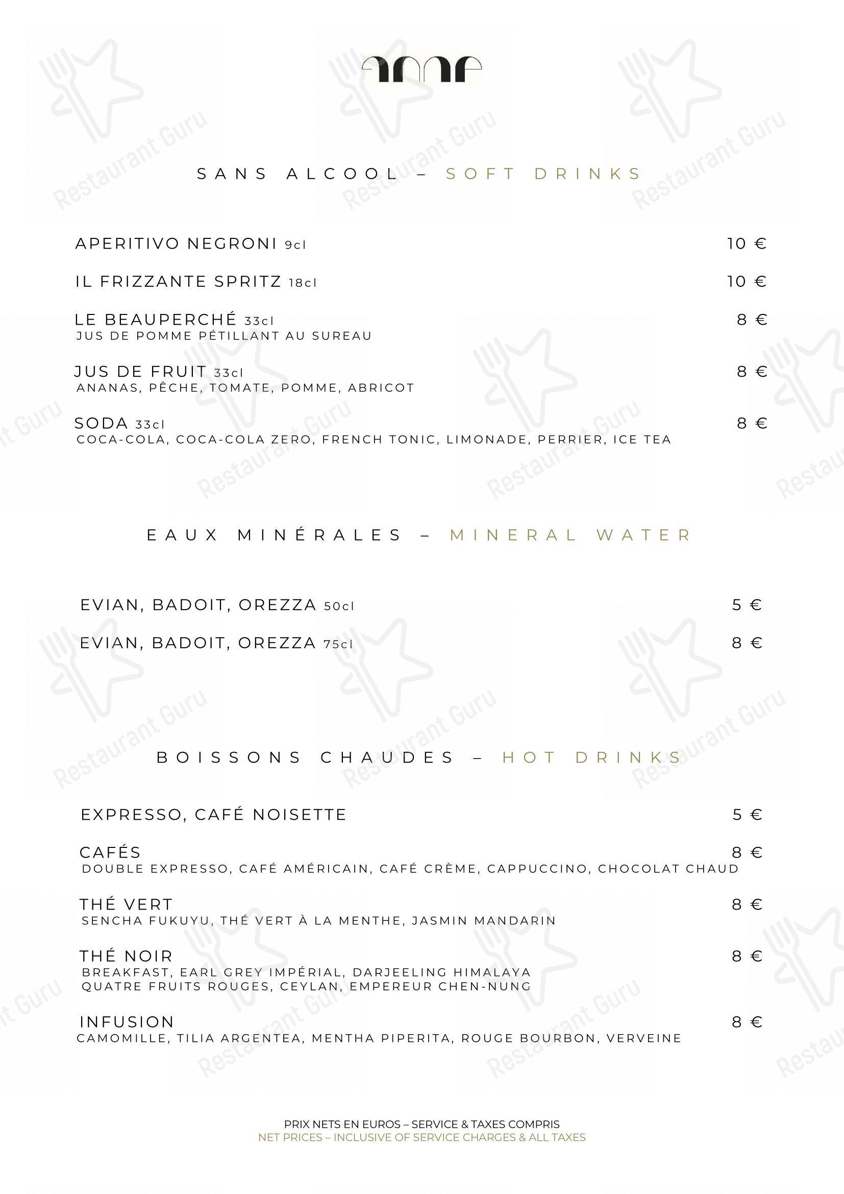 Le Pavillon de la Reine dans Paris - Dinner Menu