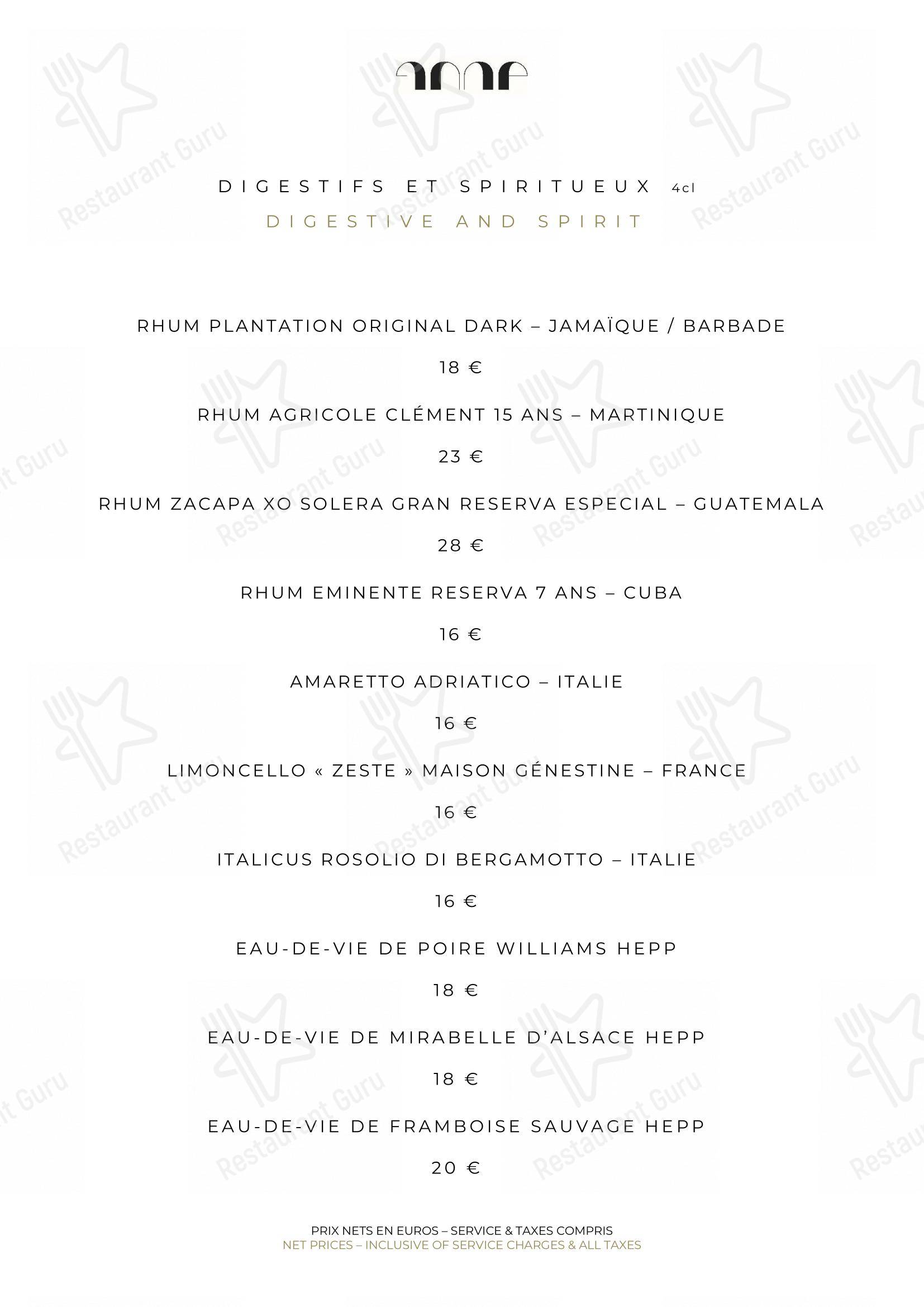 Dinner Menu pour Le Pavillon de la Reine restaurant