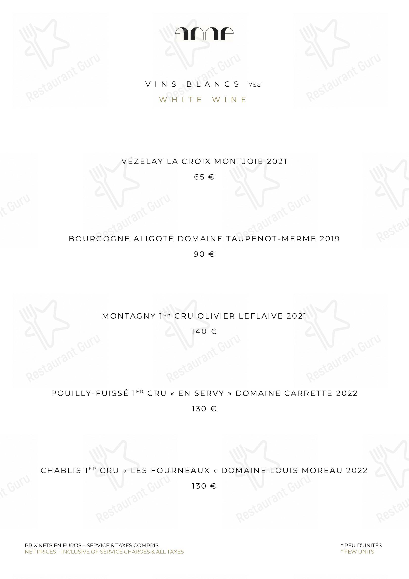 Takeaway Menu pour Le Pavillon de la Reine restaurant