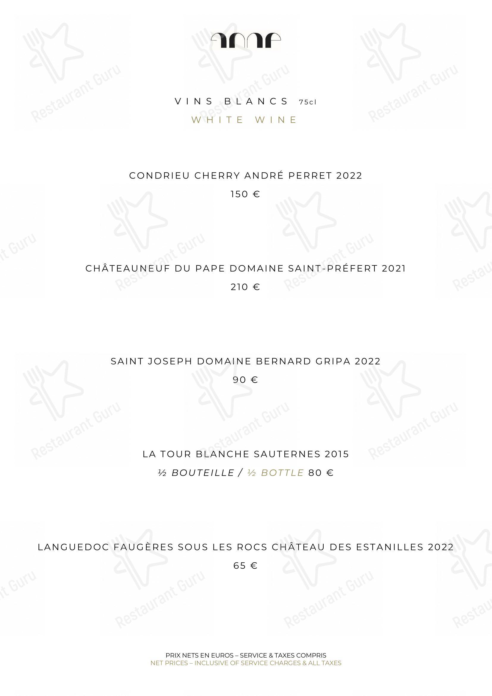 Menu pour Le Pavillon de la Reine - Dinner Menu