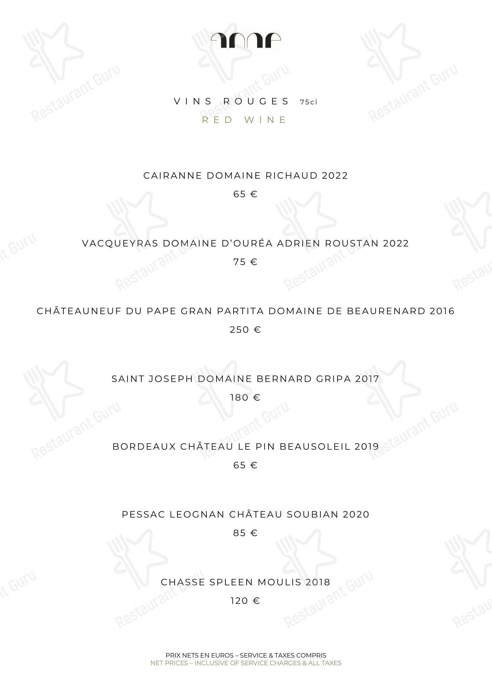 Le Pavillon de la Reine dans Paris - Dinner Menu