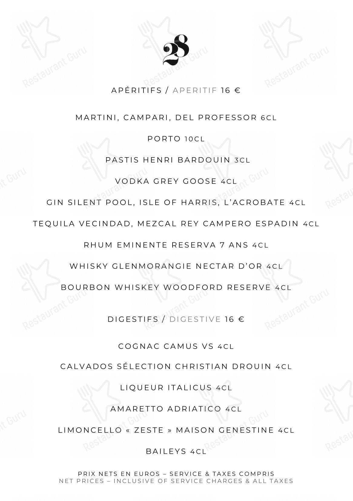 Le Pavillon de la Reine dans Paris - Menu