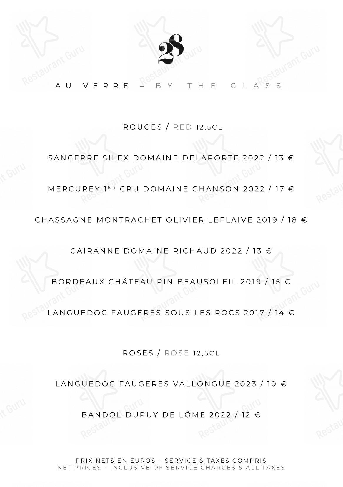 Le Pavillon de la Reine dans Paris - Menu