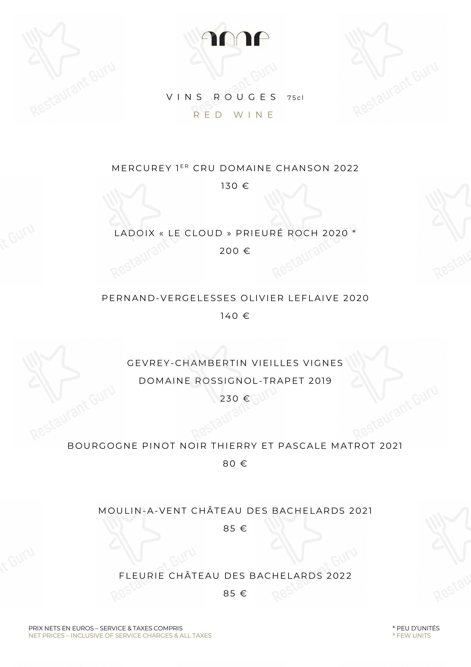 Takeaway Menu pour Le Pavillon de la Reine dans Paris