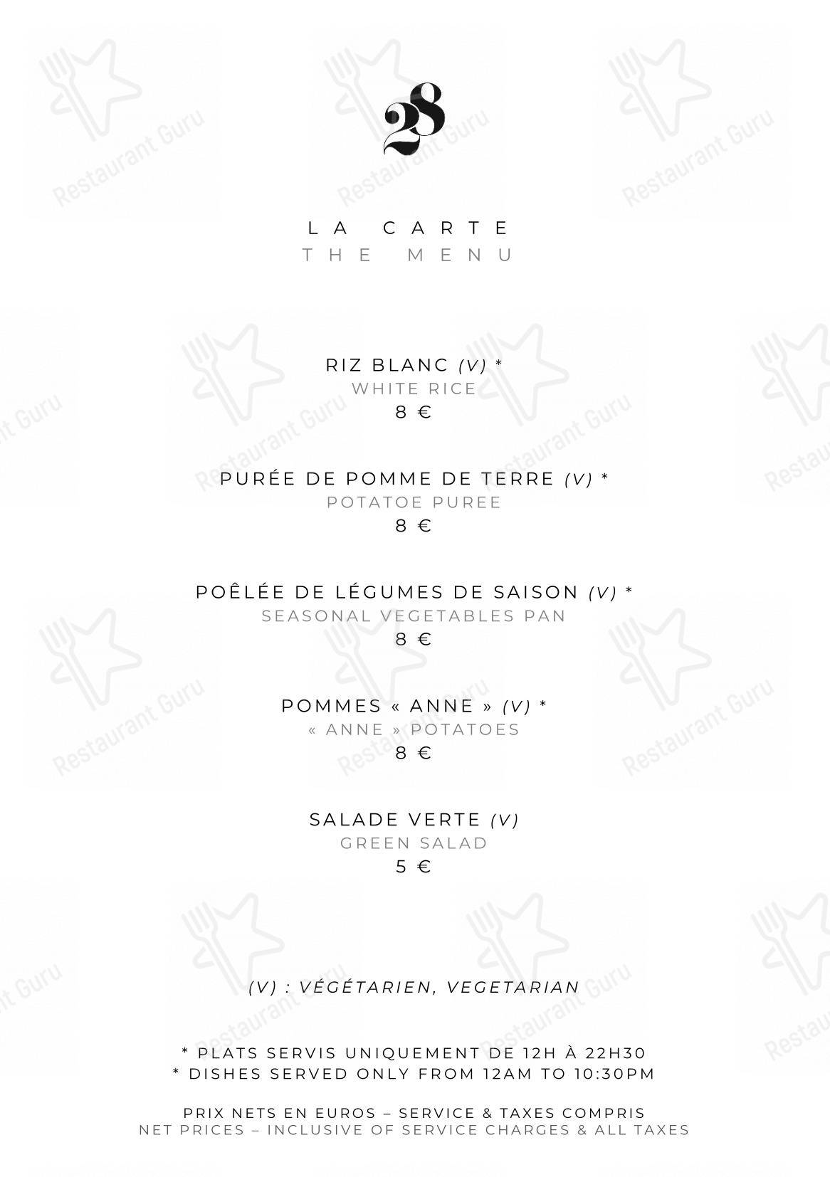 Le Pavillon de la Reine dans Paris - Menu