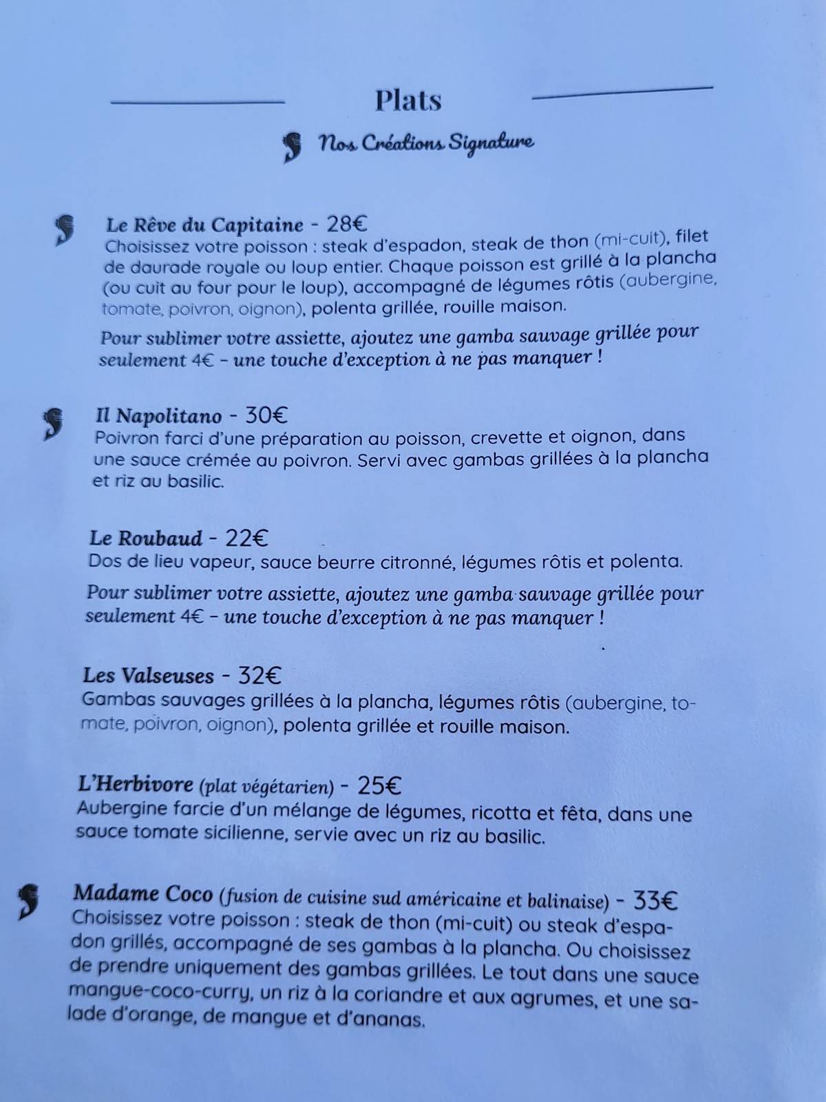 Menu de Le Poisson Rouge - restaurant Giens
